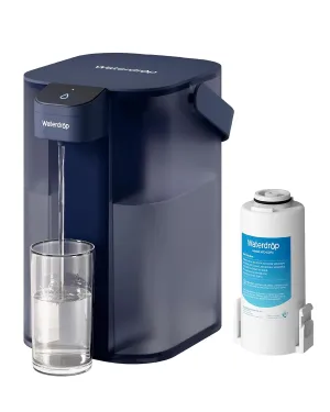 Waterdrop Rechargeable Water Filter Dispenser, 200-Gallon Water Pitcher, Instant 15-Cup Countertop System, 10X Filtration Efficiency, Reduce 98% Chlorine and 20  Contaminants, Navy Blue