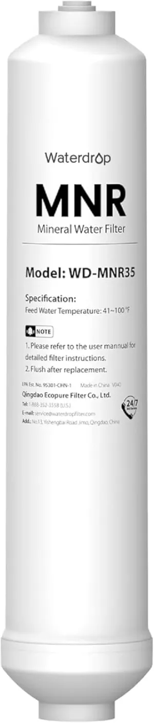 Waterdrop Remineralization Under Sink Water Filtration, 1/4” Quick Connect Post Filter for RO Reverse Osmosis Filter System, Restore Essential Minerals