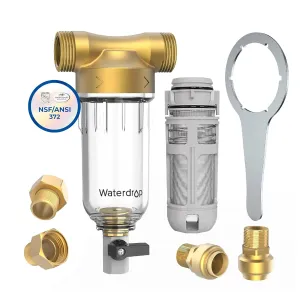 Waterdrop Spin Down Sediment Filter, Backwash Whole House Water Filter System for Well Water, 40-50 Micron, 1" MNPT   3/4" FNPT   3/4" MNPT, Traps Sand, BPA Free, WD-RPFK