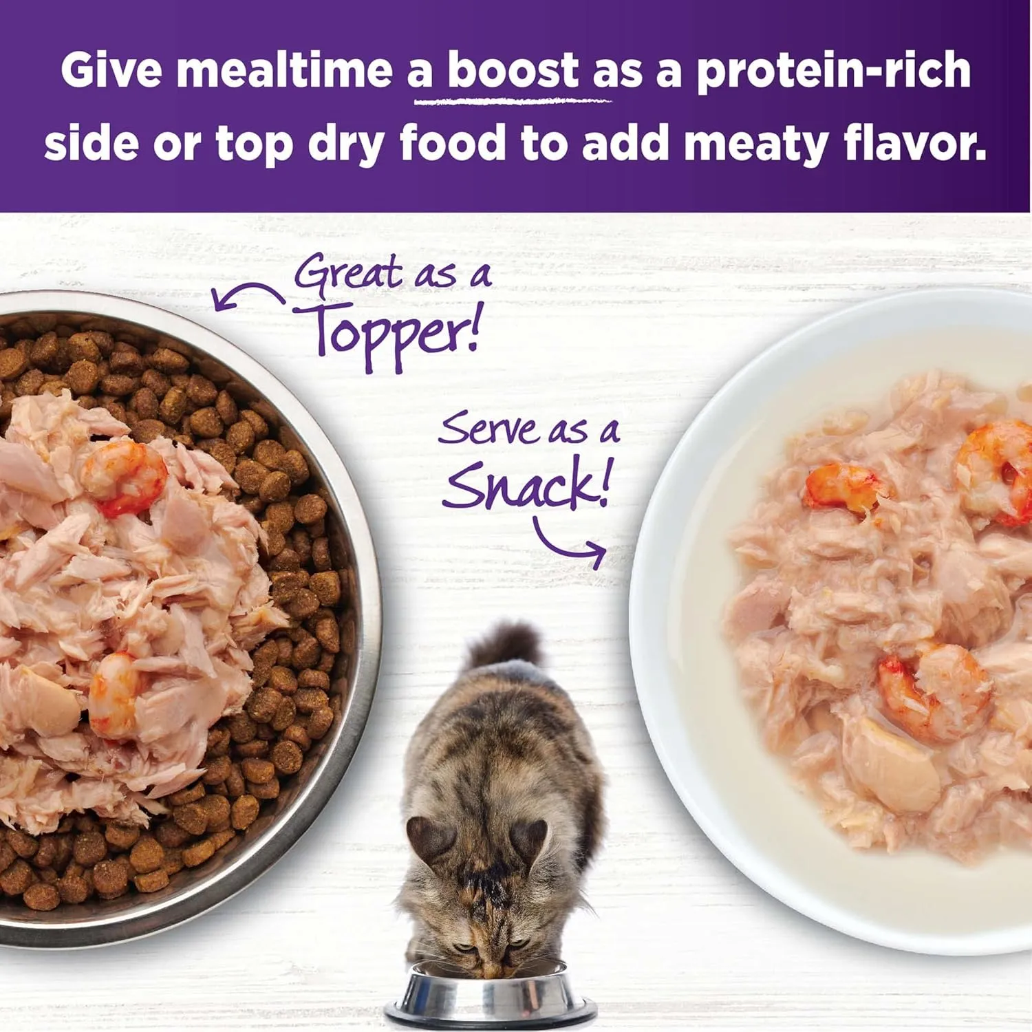 Wellness Bowl Boosters Wet Cat Food Topper, Grain Free, Natural, Flaked Tuna & Shrimp Recipe in Broth, 1.75 Ounce Pouch (Pack of 12)