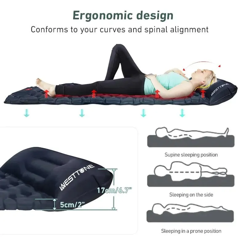 WEST TUNE Camping Inflatable Mattress Ultralight with Built-in Pump and Pillow
