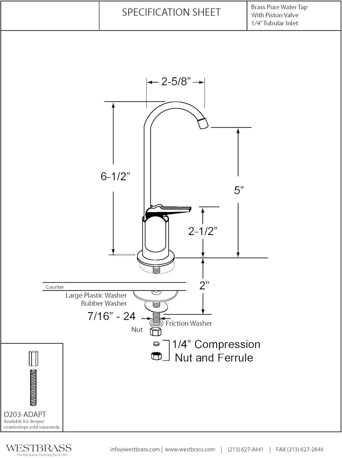 Westbrass D203-NL-26 6" Touch-Flo Style Pure Cold Water Dispenser Faucet, 1-Pack, Polished Chrome