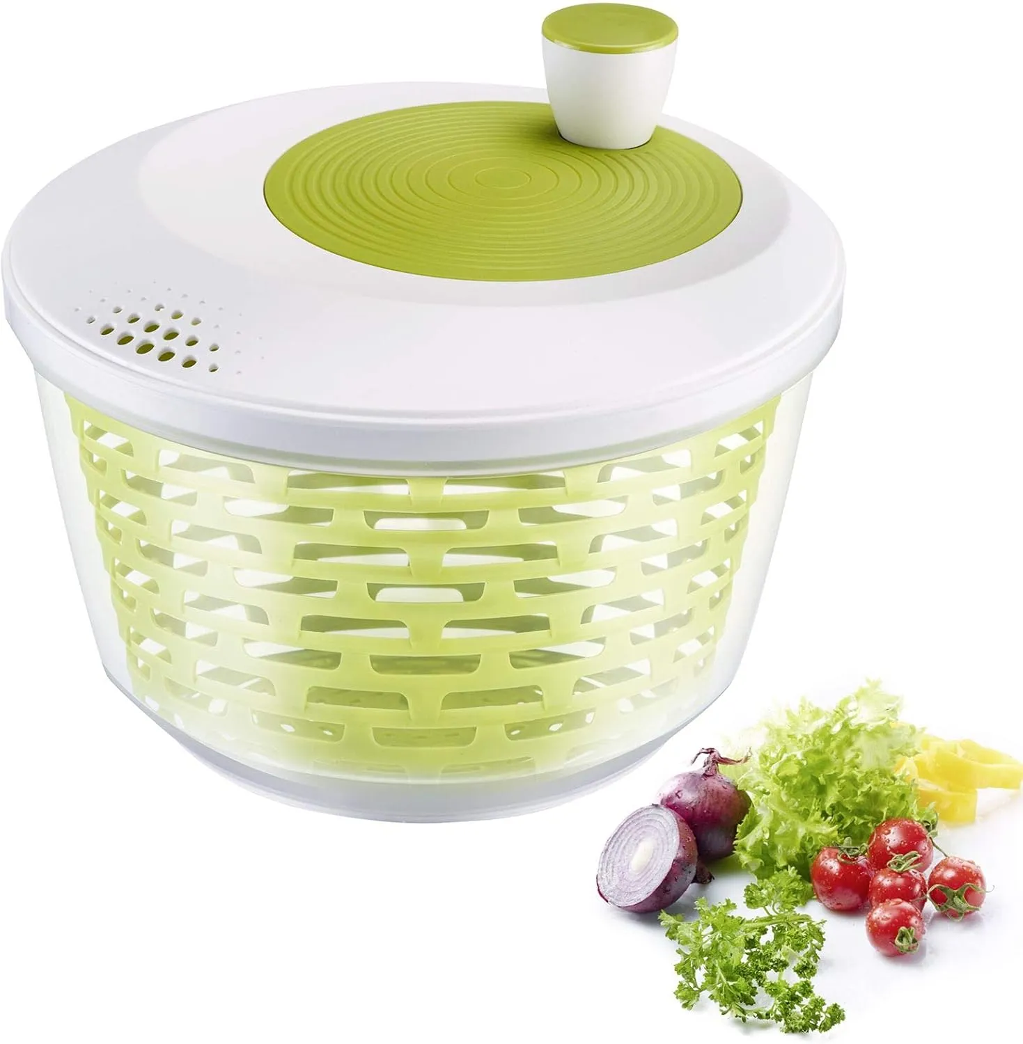 Westmark Salad Spinner, Capacity: 4.4 litres, ø 23.5 cm, Plastic, BPA-Free, Spinderella, Colour: Transparent/White/Green, 243022E1