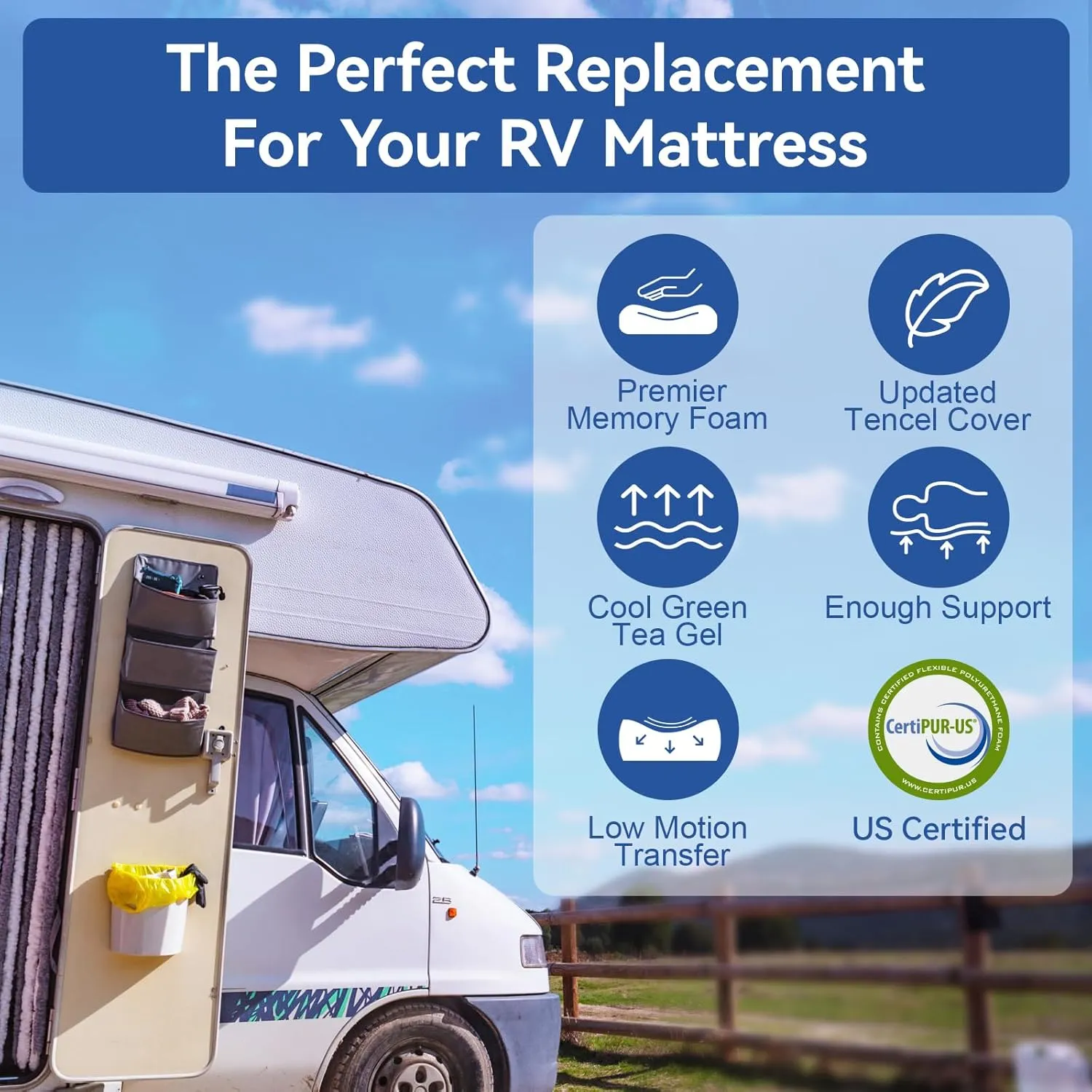 WEUP Short Queen 10 Inch RV Mattress with Tencel Cover, Premier Cooling Green Tea/Gel Memory Foam Mattresses for Camper/Truck/Trailer, Firm-Mattress Support for Back Pain, CertiPUR-US, 75'' x 60''