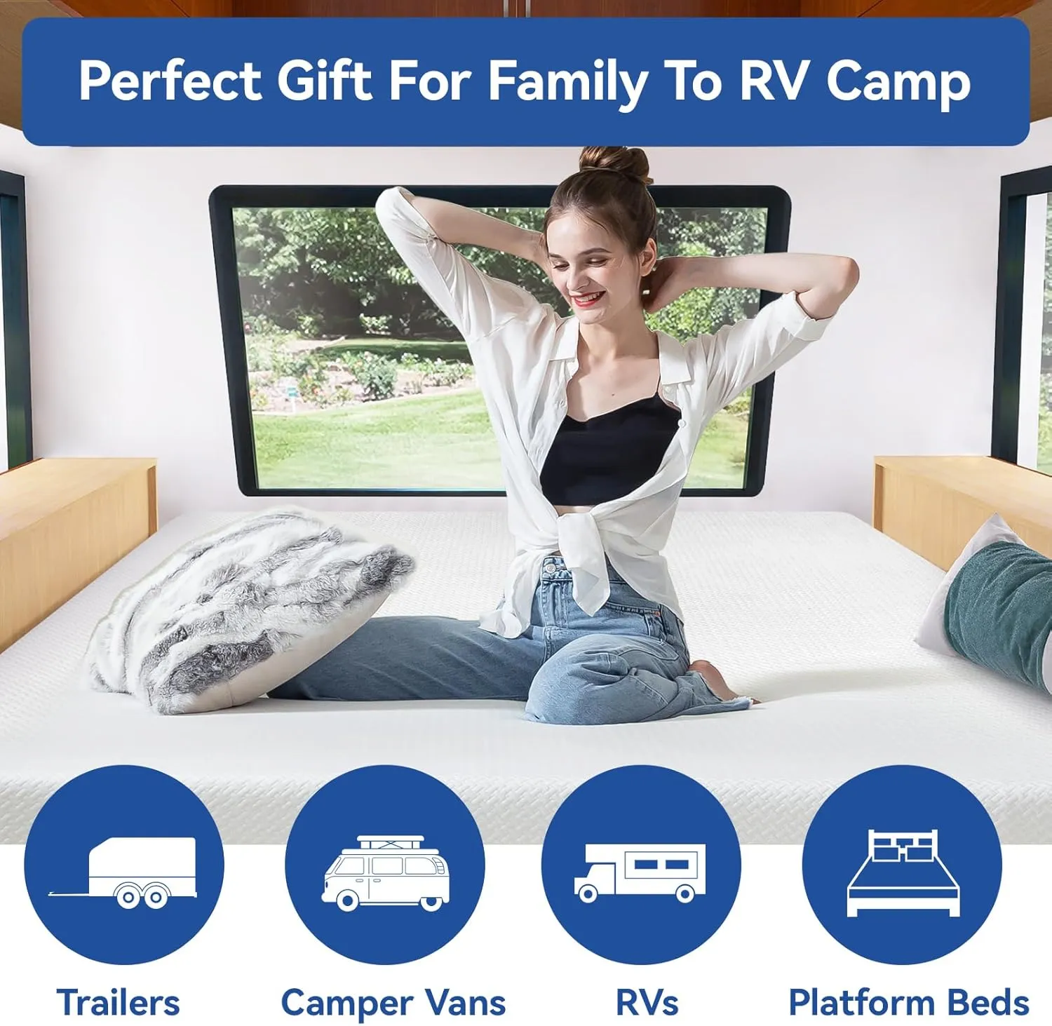 WEUP Short Queen 10 Inch RV Mattress with Tencel Cover, Premier Cooling Green Tea/Gel Memory Foam Mattresses for Camper/Truck/Trailer, Firm-Mattress Support for Back Pain, CertiPUR-US, 75'' x 60''