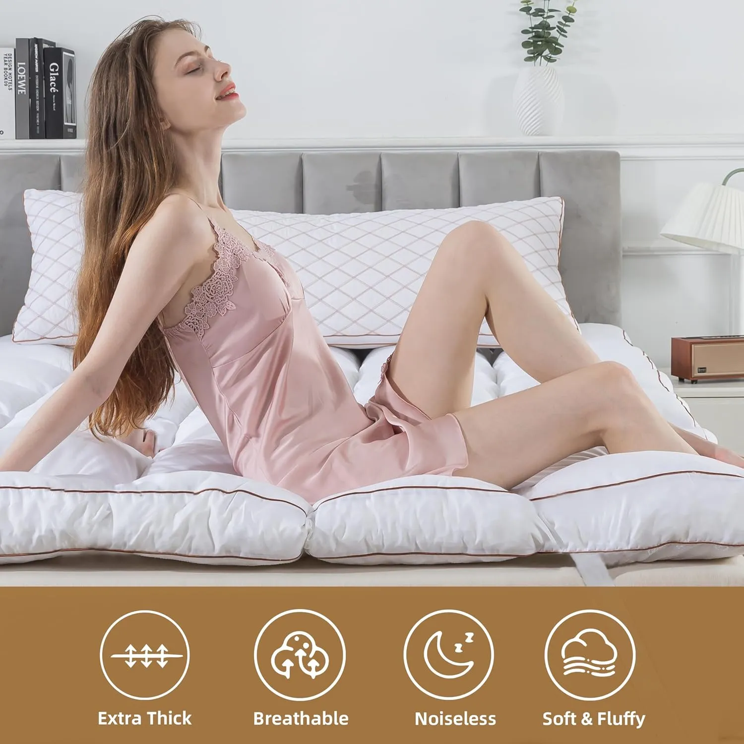 WhatsBedding 3 Inch Memory Foam Mattress Topper King Size Plus Thicked Down Alternative-Lined, 1700GSM Fluffy Shredded Memory Foam Filled Pillow Top, 4 Anchor Elastic Bands, Anti-Slip Bottom, 78x80in