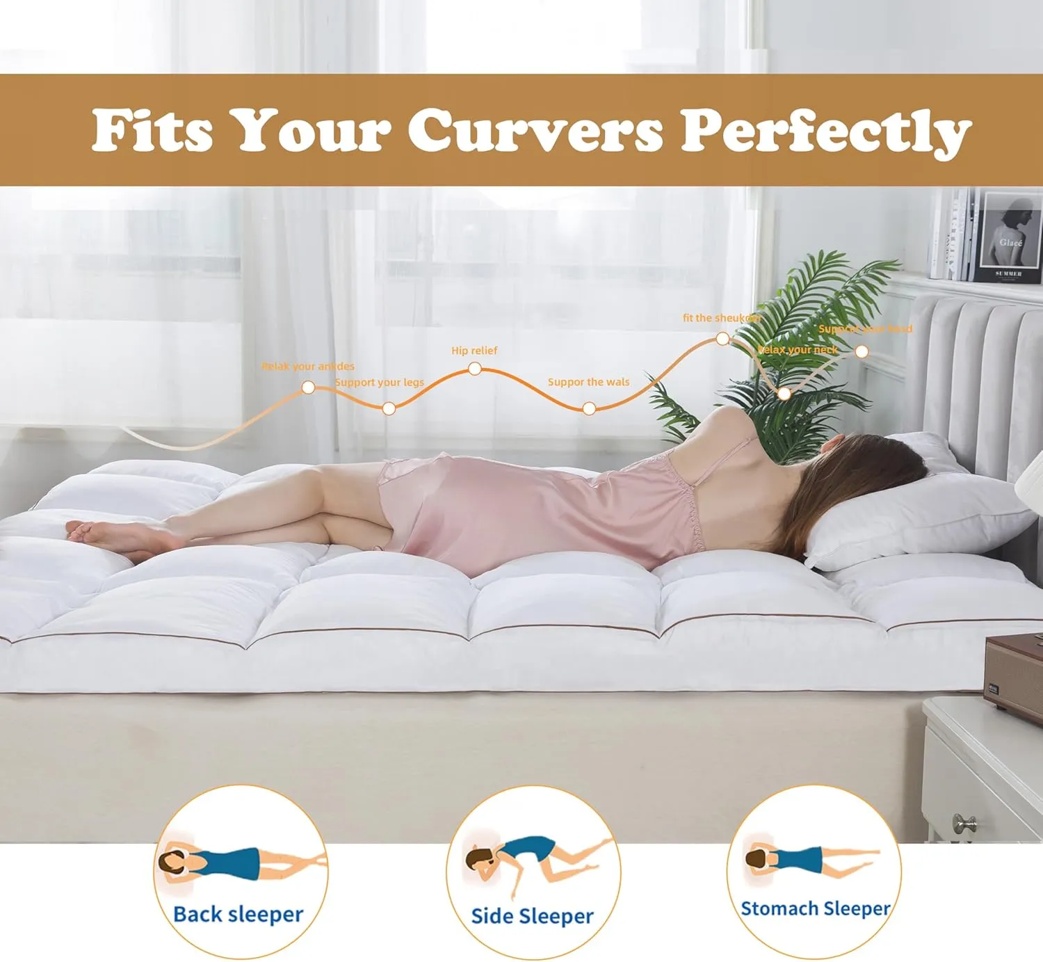 WhatsBedding 3 Inch Memory Foam Mattress Topper King Size Plus Thicked Down Alternative-Lined, 1700GSM Fluffy Shredded Memory Foam Filled Pillow Top, 4 Anchor Elastic Bands, Anti-Slip Bottom, 78x80in