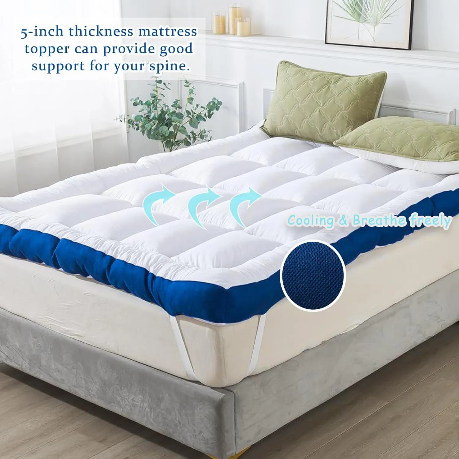 WhatsBedding 5 Inch Memory Foam Queen Mattress Topper 100% Cotton Top, Filled with Breathable & Soft Memory Foam Pillow Top,4 Elastic Straps, 80x60x5 Inch, Queen