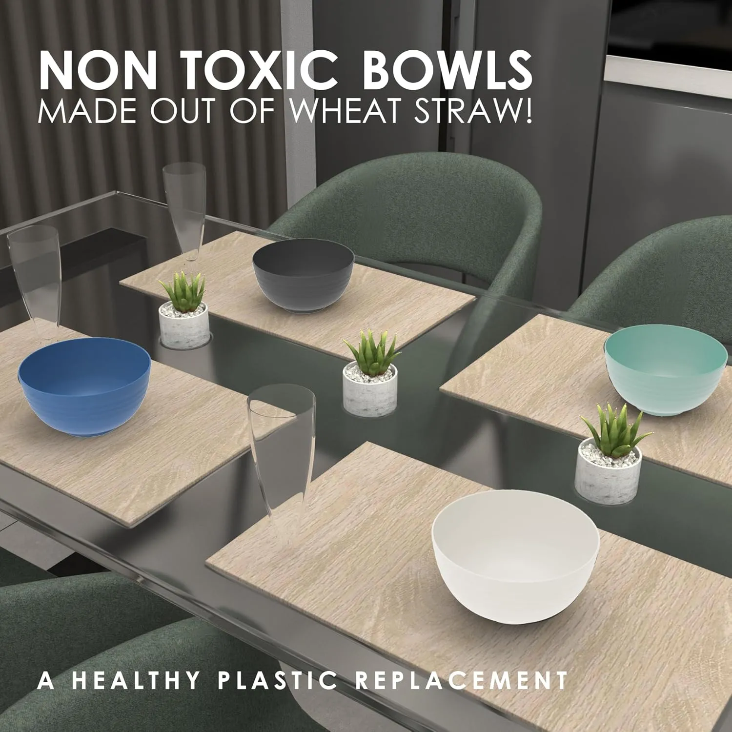 Wheat Straw Bowl Set - 8 Unbreakable 26 Oz Dishwasher & Microwave Safe Bowls for Salad, Rice, Breakfast, Oatmeal & Pasta
