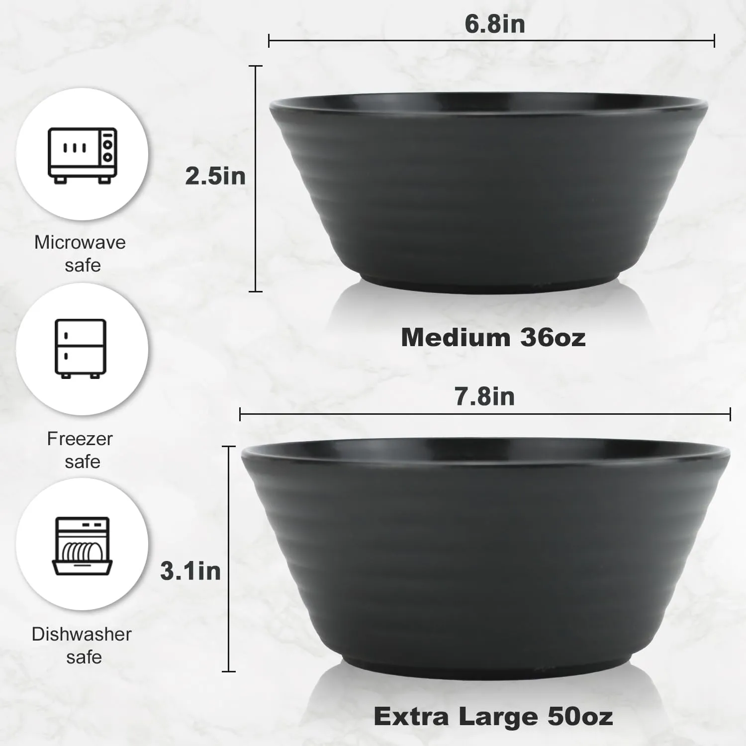 Wheat Straw Bowl Sets,6 PCS Unbreakable Cereal Bowl 36 OZ,Microwave and Dishwasher Safe Bowls,Soup Bowl Sets BPA Free Apartment Bowl for Serving Cereal,Oatmeal and Salad (Black)