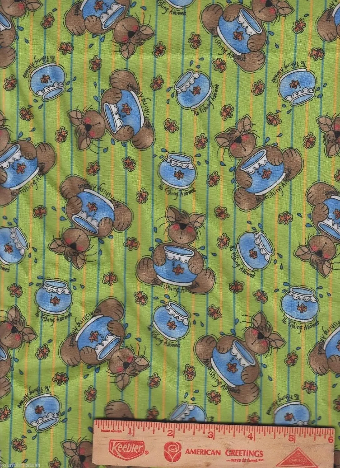 Whole Country Caboodle Cats Fish Bowl Stripes fabric curtain topper Valance
