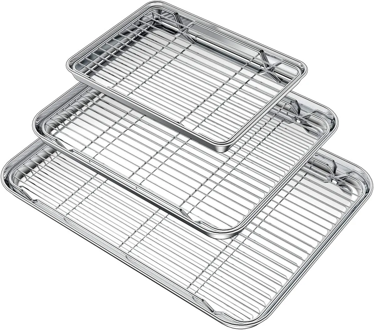 Wildone Baking Sheet with Rack Set (3 Pans   3 Racks), Stainless Steel Baking Pan Cookie Sheet with Cooling Rack, Non Toxic & Heavy Duty & Easy Clean
