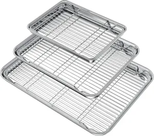 Wildone Baking Sheet with Rack Set (3 Pans   3 Racks), Stainless Steel Baking Pan Cookie Sheet with Cooling Rack, Non Toxic & Heavy Duty & Easy Clean