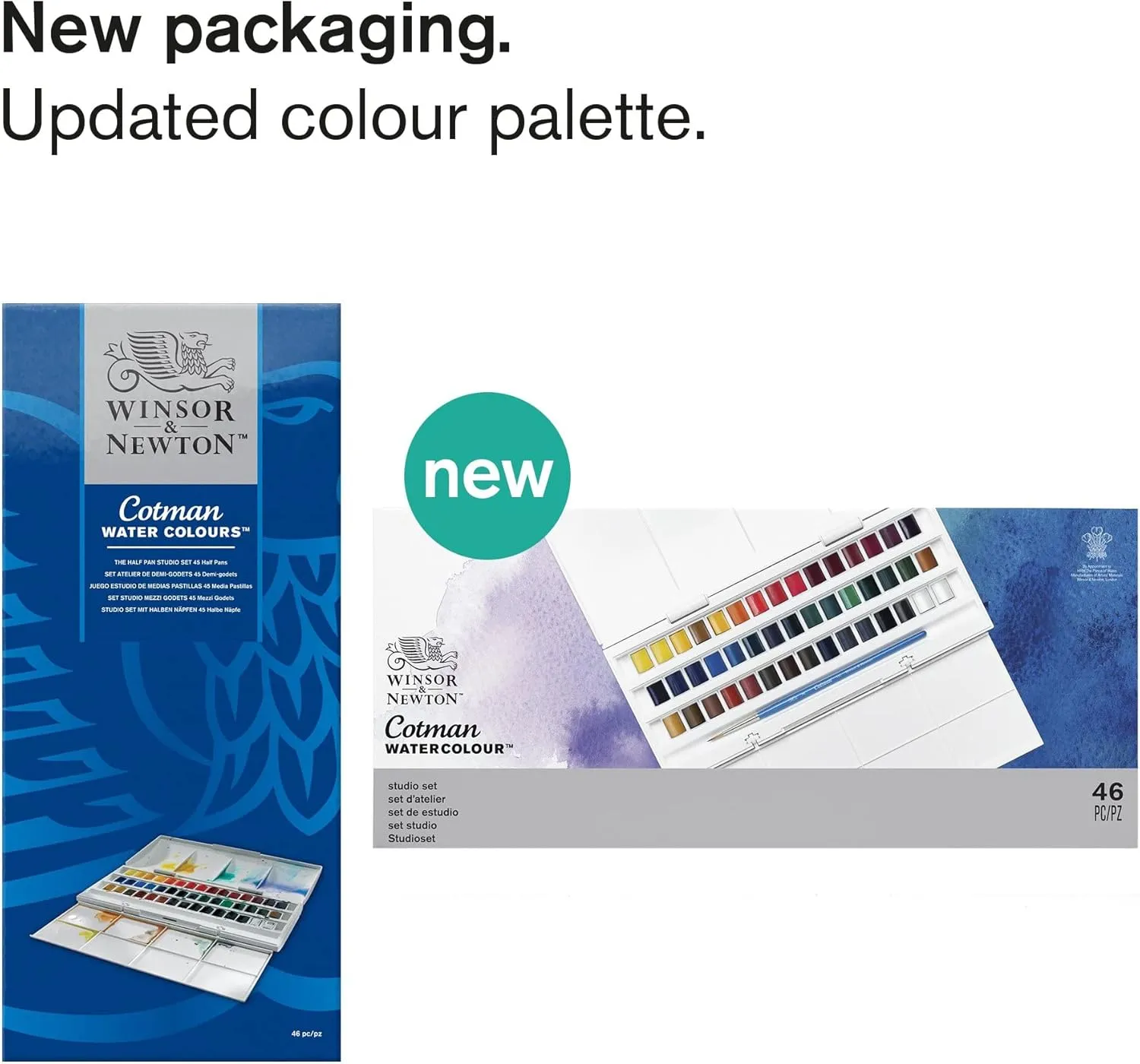 Winsor & Newton Cotman Watercolor Paint Set, Studio Set, 45 Half Pan w/ Brush