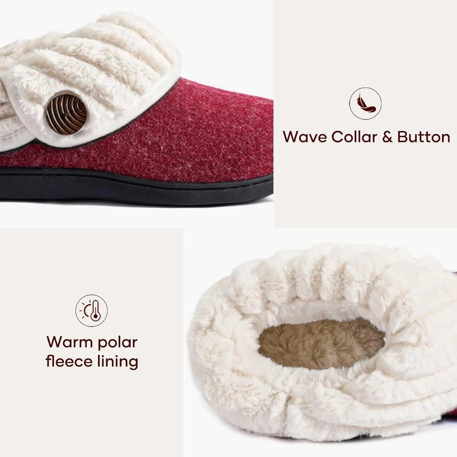 Wishcotton Women's Wool Cozy Memory Foam Winter Slippers Indoor Outdoor with Fuzzy Faux Fur Collar