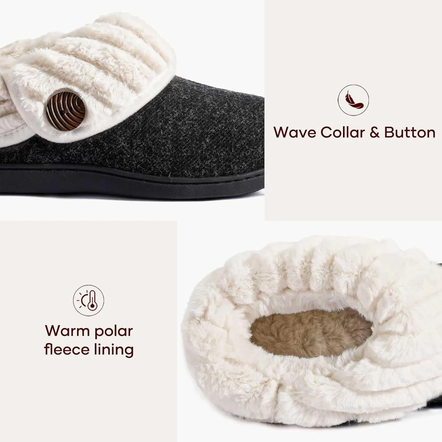 Wishcotton Women's Wool Cozy Memory Foam Winter Slippers Indoor Outdoor with Fuzzy Faux Fur Collar