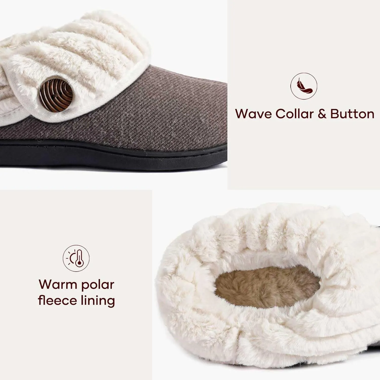 Wishcotton Women's Wool Cozy Memory Foam Winter Slippers Indoor Outdoor with Fuzzy Faux Fur Collar