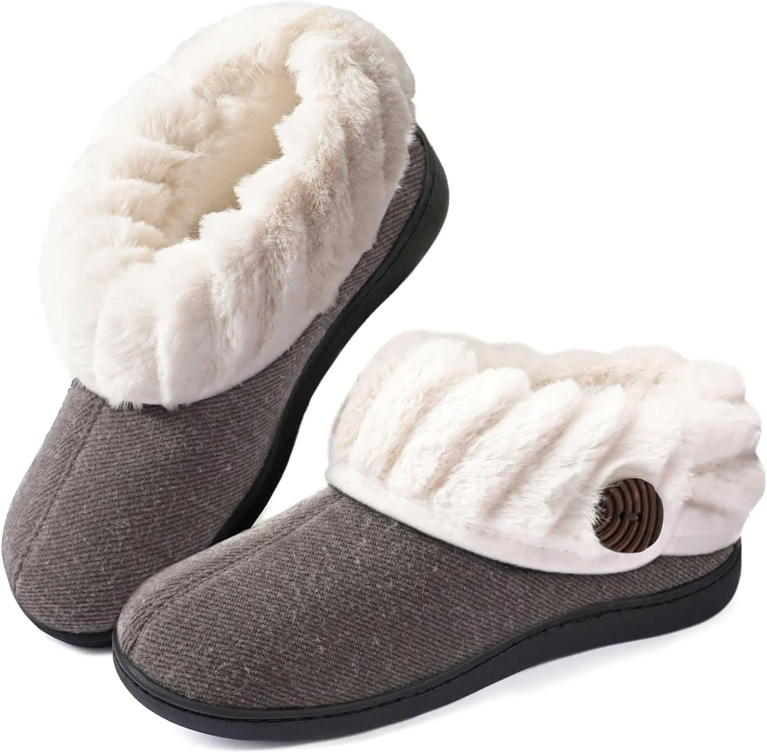 Wishcotton Women's Wool Cozy Memory Foam Winter Slippers Indoor Outdoor with Fuzzy Faux Fur Collar
