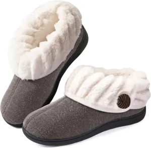 Wishcotton Women's Wool Cozy Memory Foam Winter Slippers Indoor Outdoor with Fuzzy Faux Fur Collar