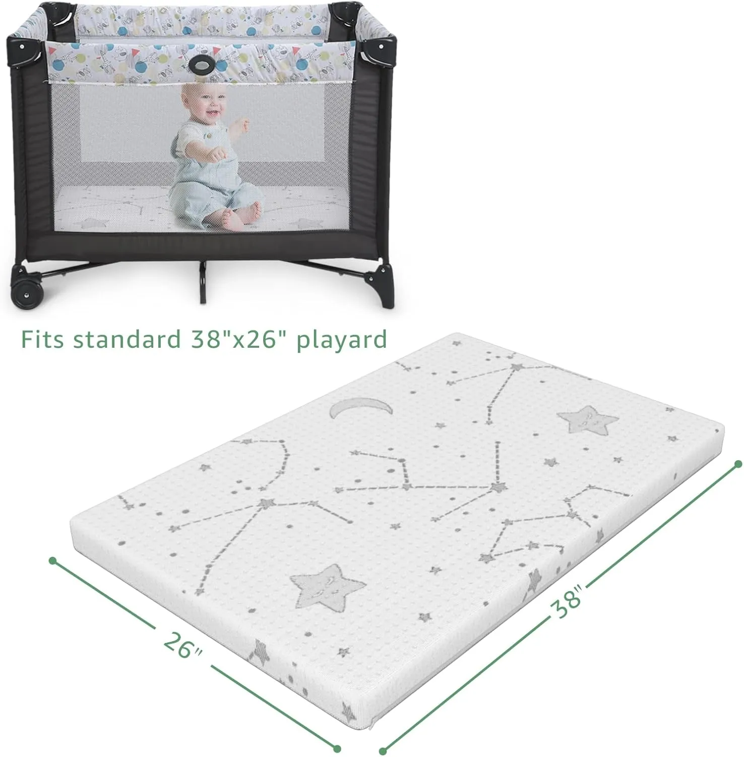 YENING Pack and Play Mattress Topper Baby Pack N Play Mattresses for Playpen and Playard with Washable Cover 38"x26"x1", 1 Pack Firm Foam