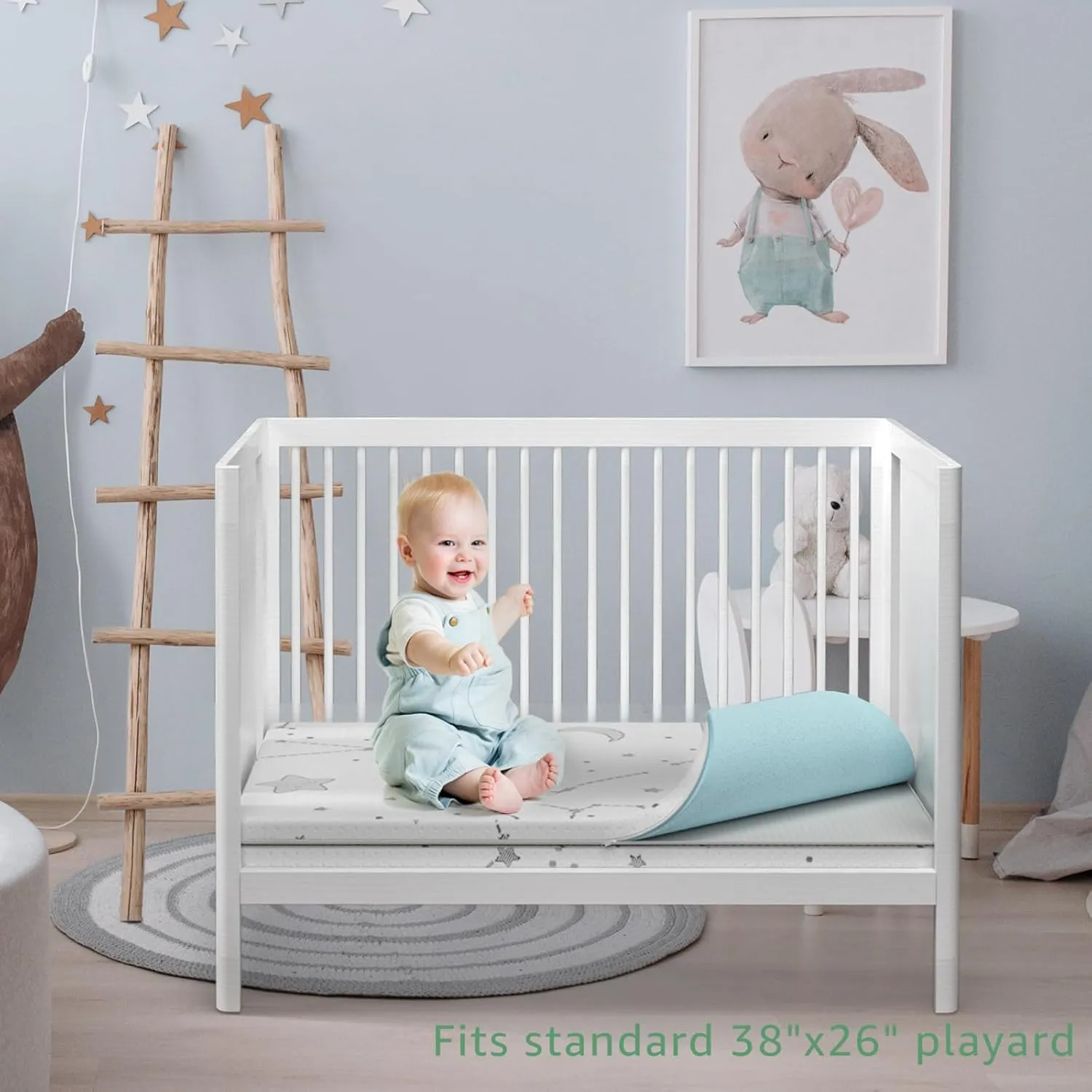 YENING Pack N Play Mattresses Baby Pack and Play Mattress Pad for Playpen and Playard with Washable Cover 38"x26"x1", 2 Pack (1 Pack Memory Foam   1 Pack Firm Foam)