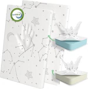YENING Pack N Play Mattresses Baby Pack and Play Mattress Pad for Playpen and Playard with Washable Cover 38"x26"x1", 2 Pack (1 Pack Memory Foam   1 Pack Firm Foam)