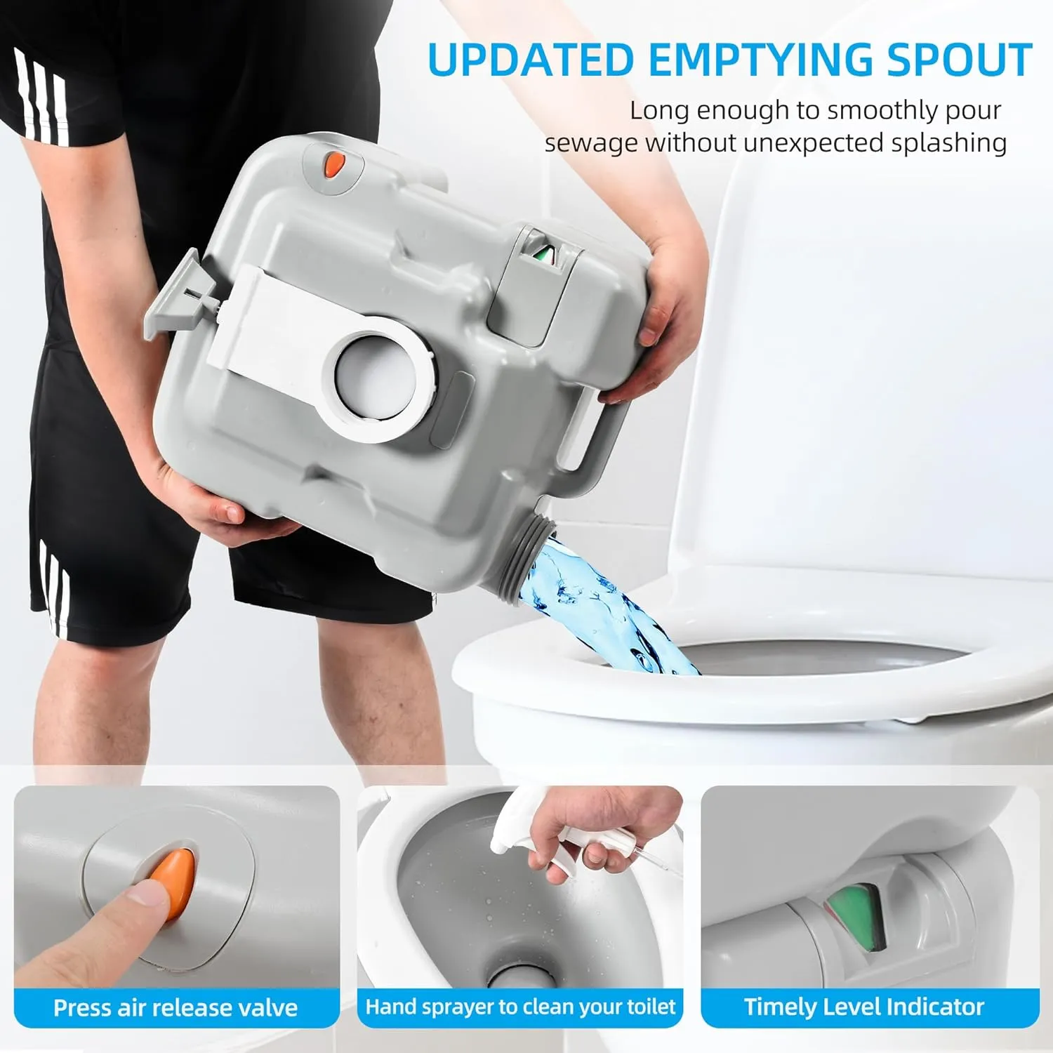 YITAHOME Portable Toilet Camping Porta Potty with Diagonal Enlargerd Bowl, Hand Sprayer, 5.28 Gal Leak-Proof Outdoor Toilet with Level Indicator, Carry Bag for Adults, RV Travel, Boat and Trips