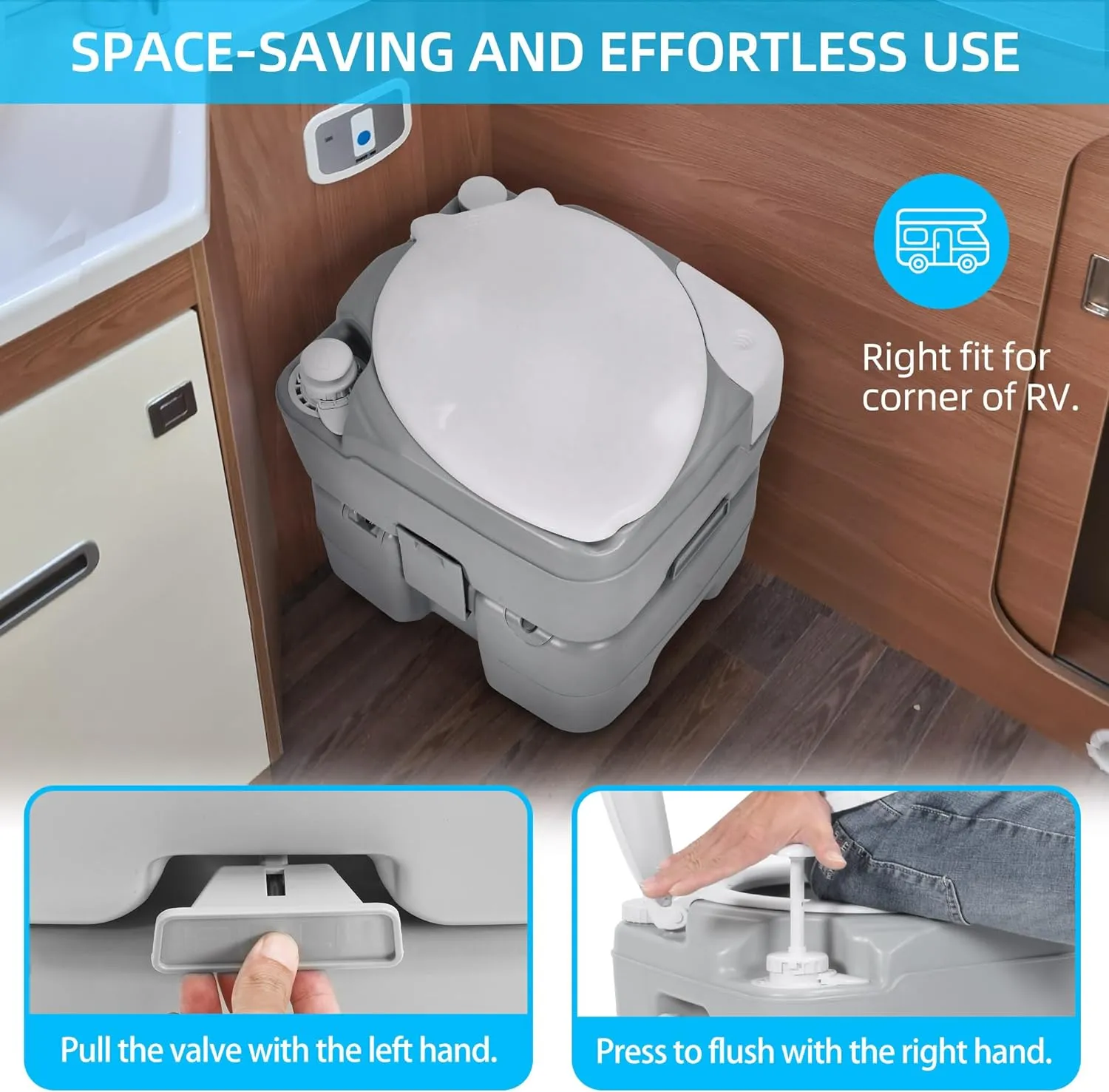 YITAHOME Portable Toilet Camping Porta Potty with Diagonal Enlargerd Bowl, Hand Sprayer, 5.28 Gal Leak-Proof Outdoor Toilet with Level Indicator, Carry Bag for Adults, RV Travel, Boat and Trips