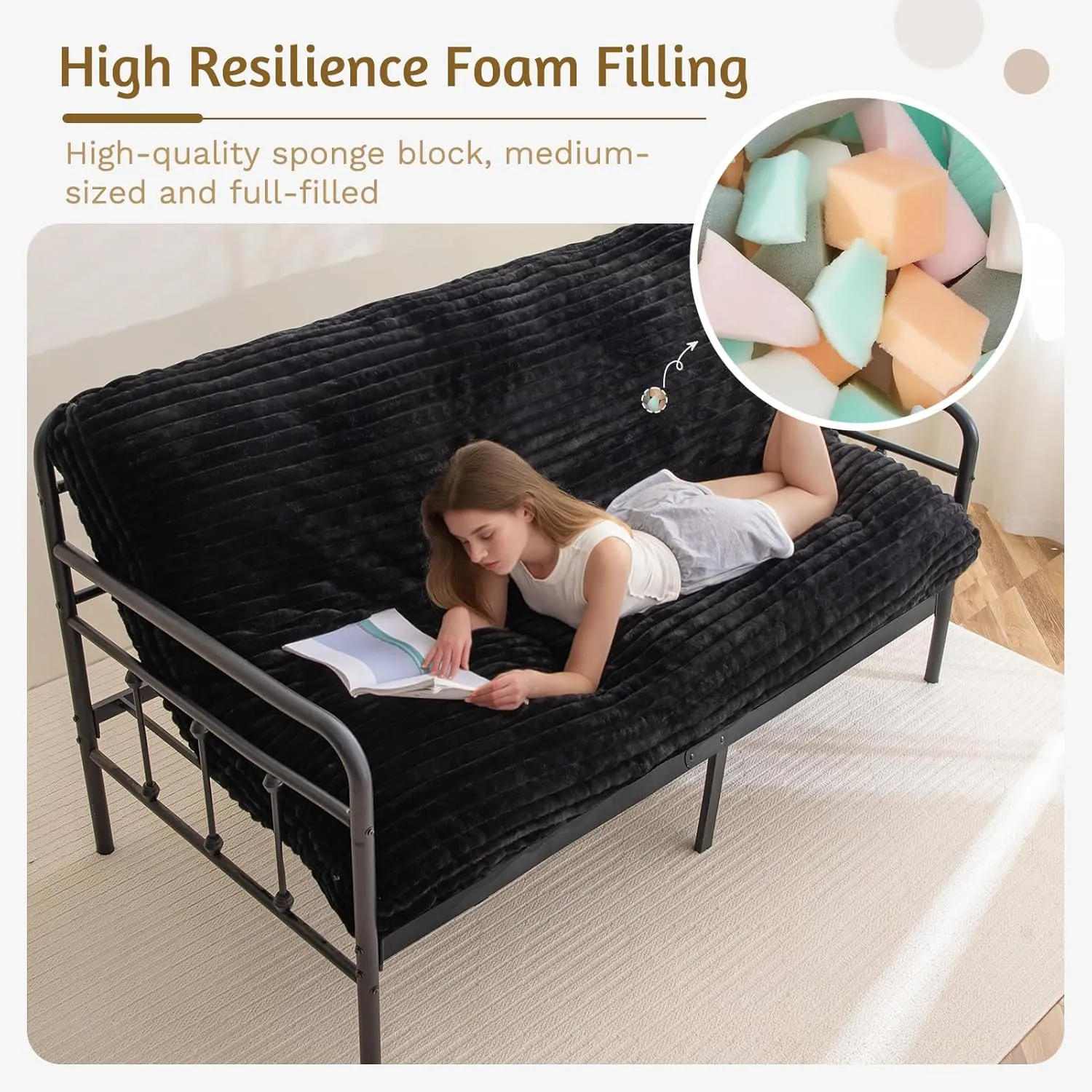 YOSHOOT 6 Inches Futon Mattress Full Size, Thick Futons Sofa Bed Couch, Floor Mattress for Adults, Shredded Foam Filling(Frame Not Included), Medium Firm