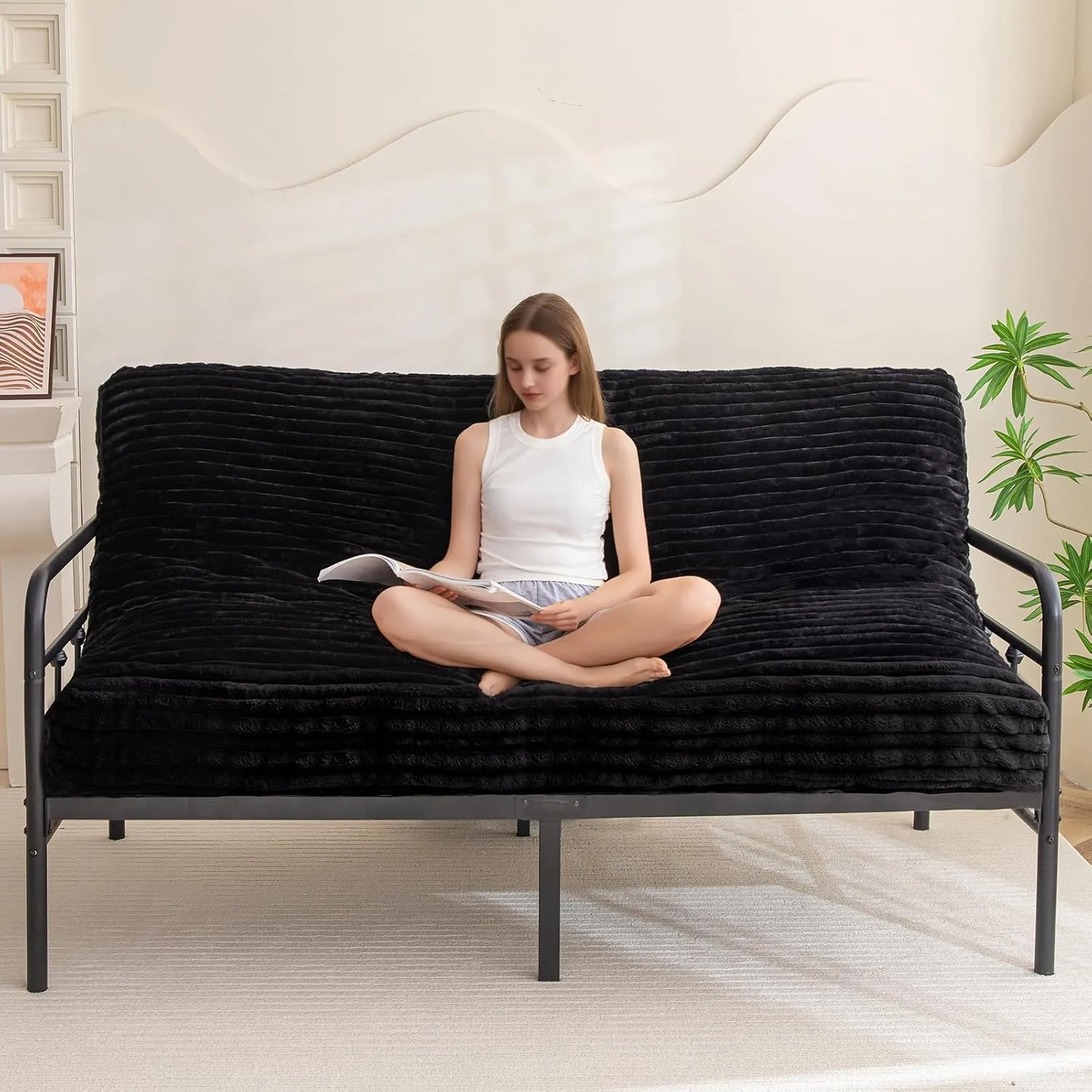YOSHOOT 6 Inches Futon Mattress Full Size, Thick Futons Sofa Bed Couch, Floor Mattress for Adults, Shredded Foam Filling(Frame Not Included), Medium Firm