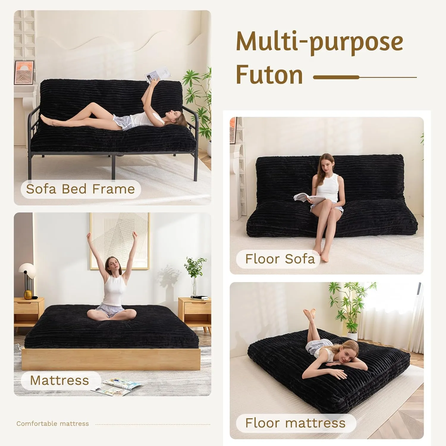 YOSHOOT 6 Inches Futon Mattress Full Size, Thick Futons Sofa Bed Couch, Floor Mattress for Adults, Shredded Foam Filling(Frame Not Included), Medium Firm