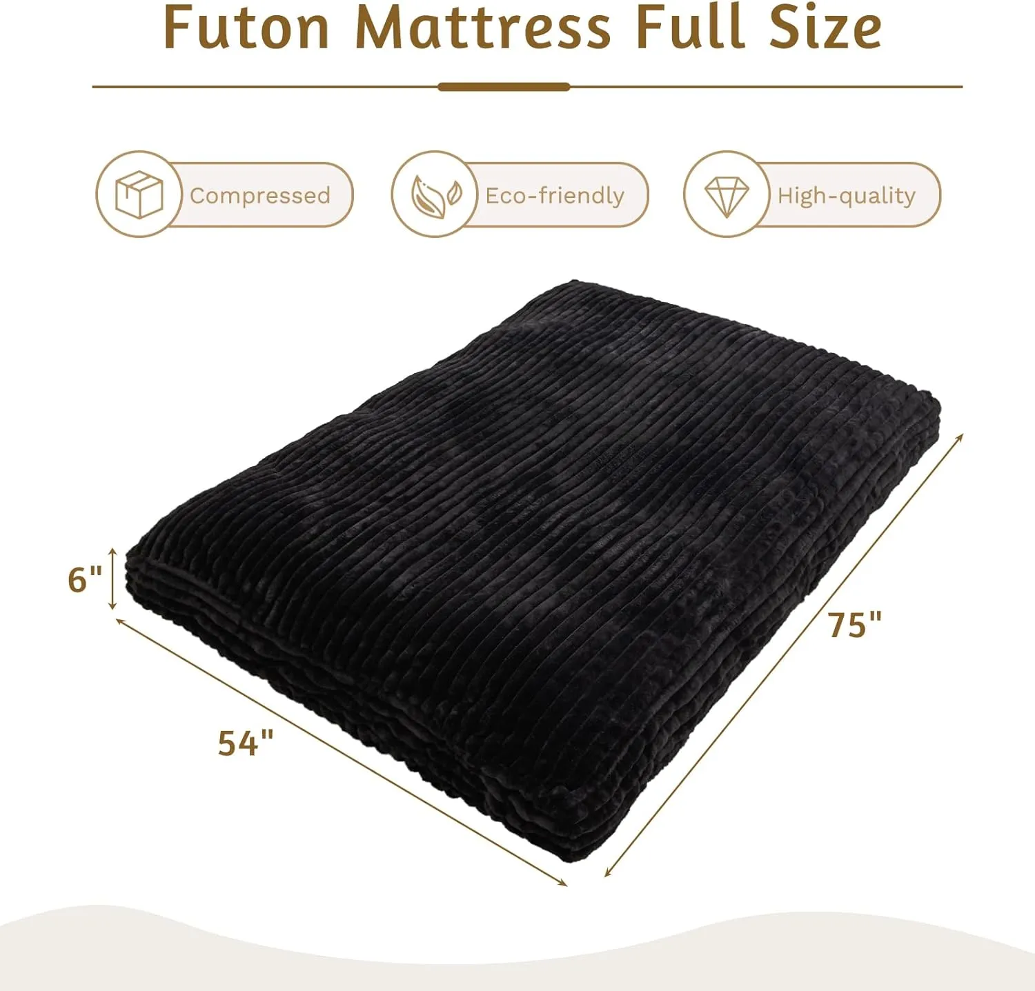 YOSHOOT 6 Inches Futon Mattress Full Size, Thick Futons Sofa Bed Couch, Floor Mattress for Adults, Shredded Foam Filling(Frame Not Included), Medium Firm