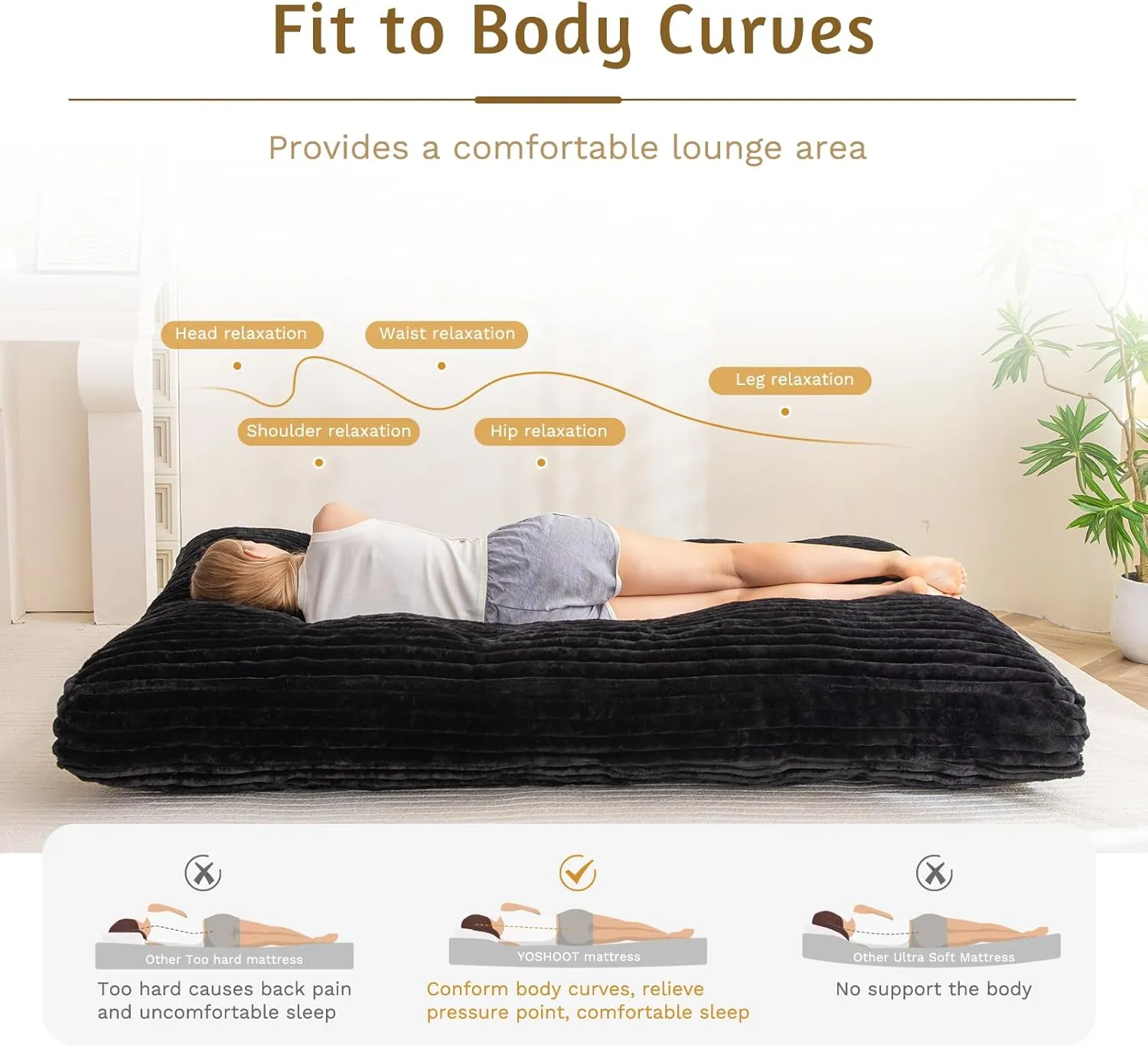 YOSHOOT 6 Inches Futon Mattress Full Size, Thick Futons Sofa Bed Couch, Floor Mattress for Adults, Shredded Foam Filling(Frame Not Included), Medium Firm