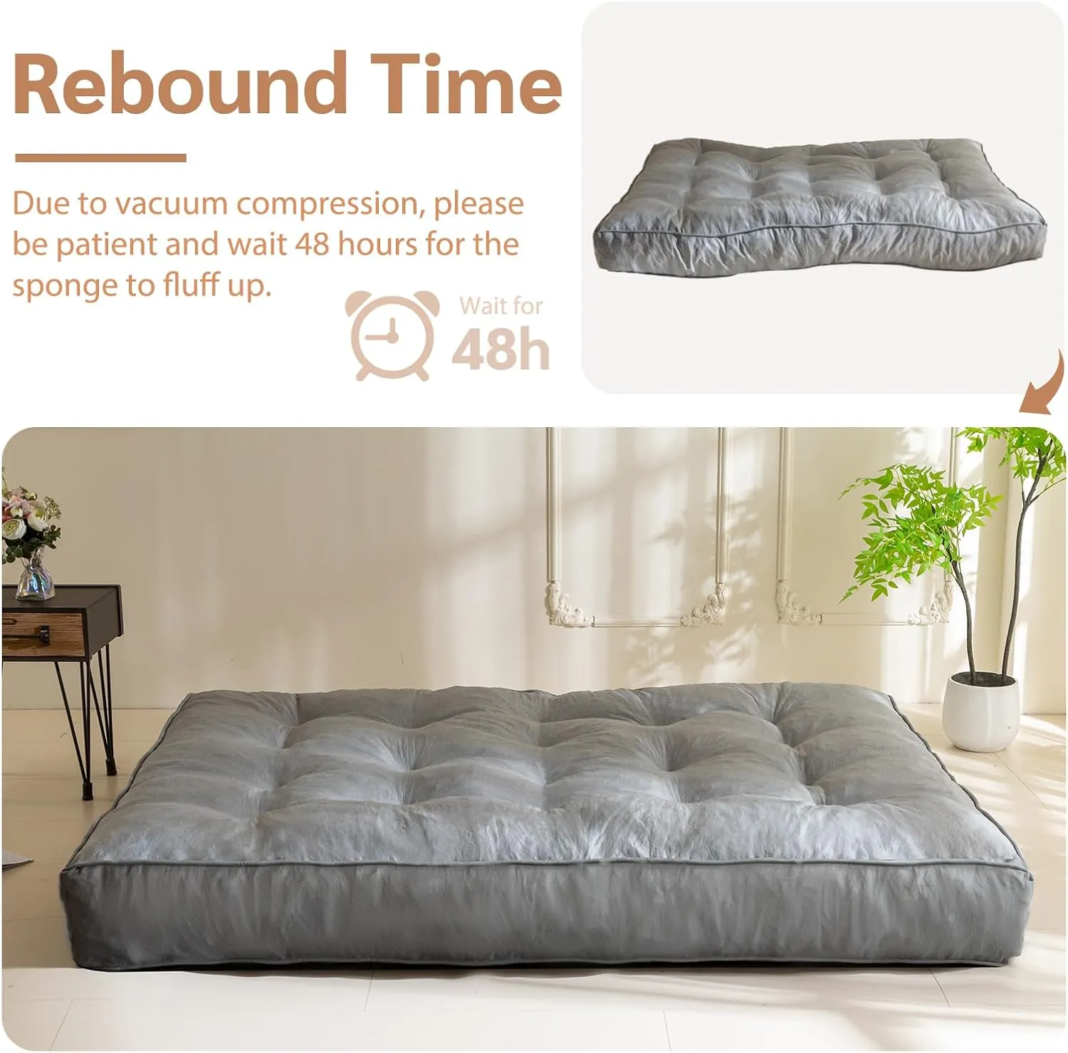 YOSHOOT 8 Inches Futon Mattress Full Size, Thick Futons Sofa Couch Bed, Floor Mattress for Adults, Shredded Foam Filling, Medium Firm(Frame Not Included), Grey, 54"x75"