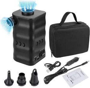 Zacro Portable Electric Air Pump with 6000mAh Battery for Quickly Inflatables and Deflation, Powered by USB/Any Standard 12V Vehicle Outlet, 3 Nozzles for Mattresses, Lounger Sofa, Pool Floats, Airbed