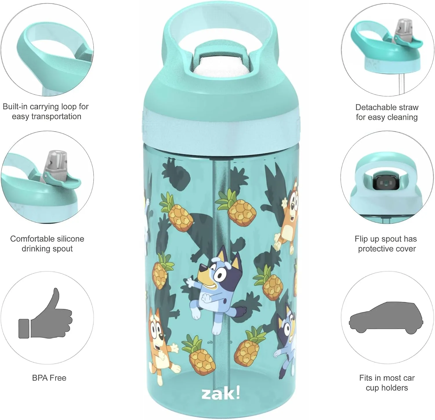 Zak Designs 5-Piece Dinnerware Set, Bluey - Durable Plastic & Stainless Steel - Includes Water Bottle, 8-Inch Plate, 6-Inch Bowl, Fork & Spoon - Suitable for Kids Ages 3 