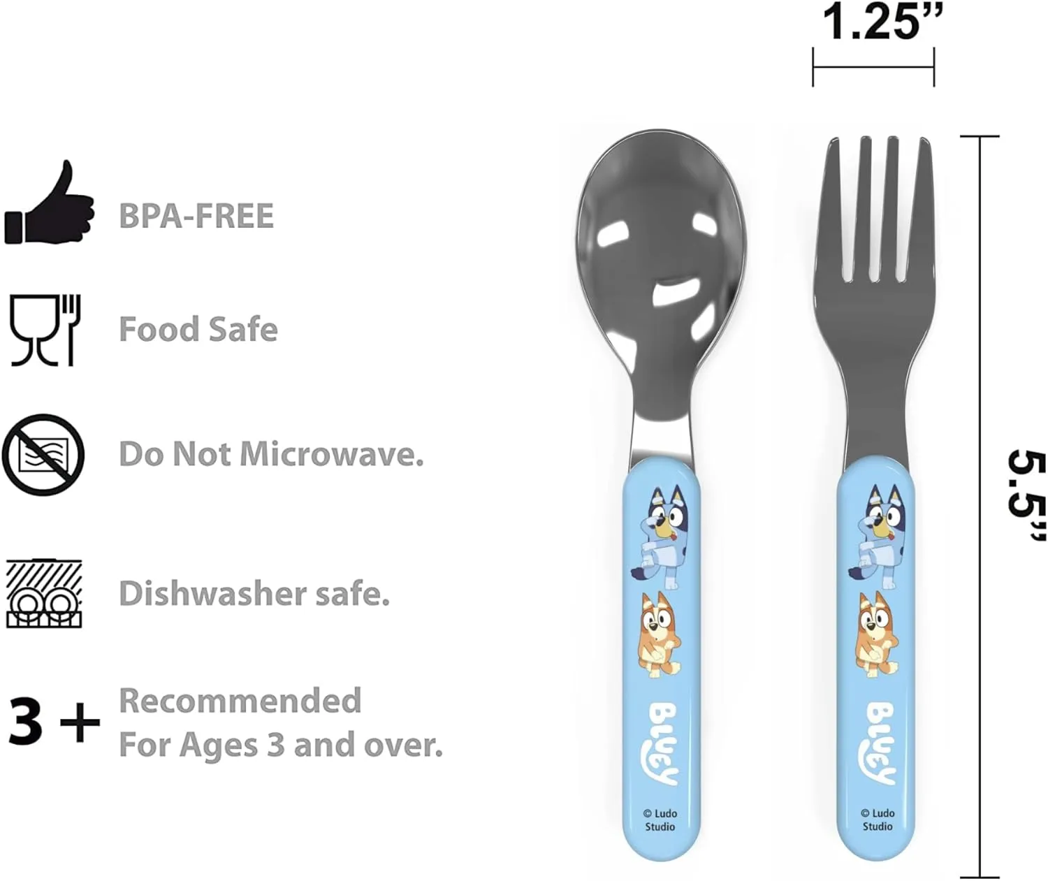 Zak Designs 5-Piece Dinnerware Set, Bluey - Durable Plastic & Stainless Steel - Includes Water Bottle, 8-Inch Plate, 6-Inch Bowl, Fork & Spoon - Suitable for Kids Ages 3 
