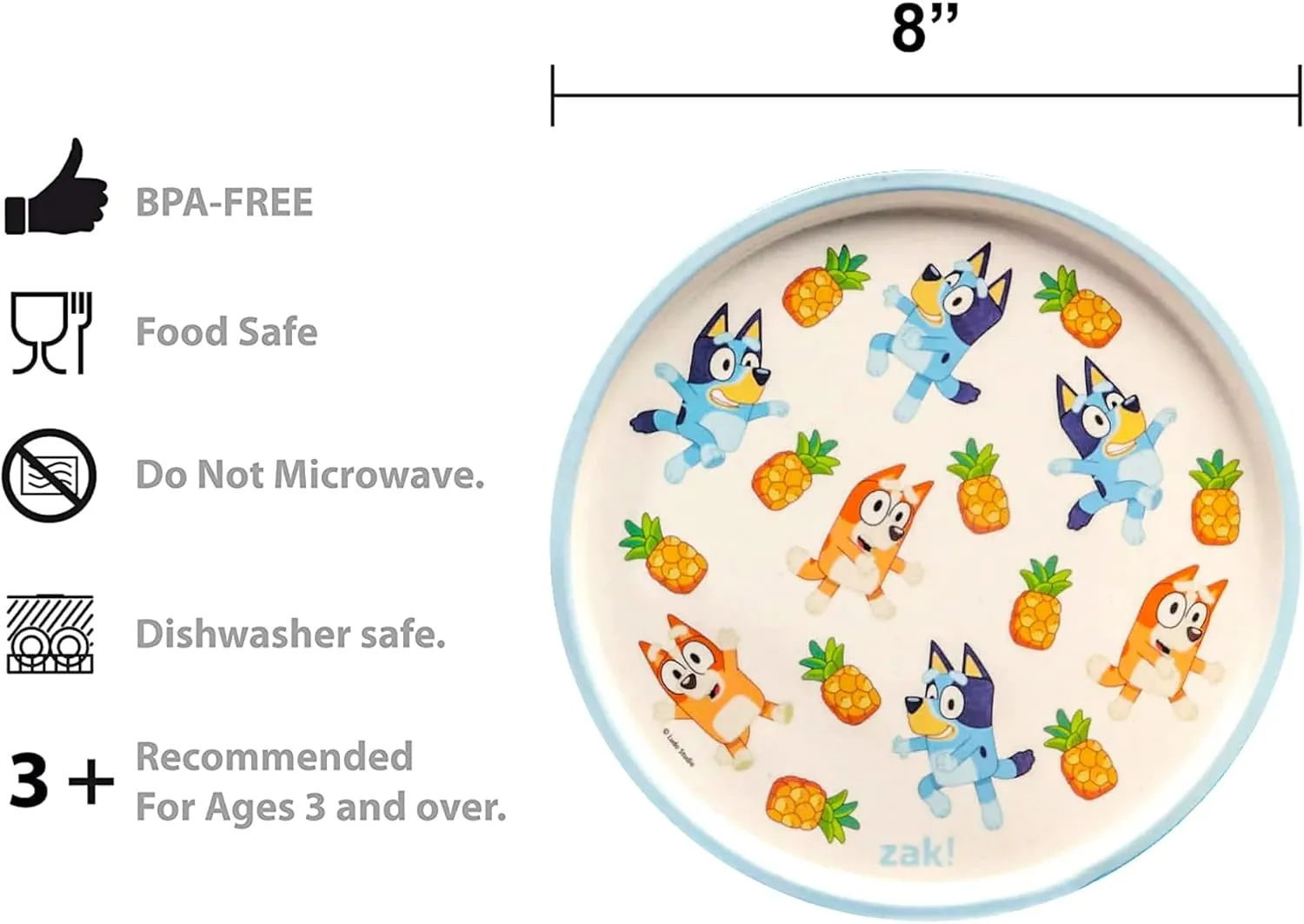 Zak Designs 5-Piece Dinnerware Set, Bluey - Durable Plastic & Stainless Steel - Includes Water Bottle, 8-Inch Plate, 6-Inch Bowl, Fork & Spoon - Suitable for Kids Ages 3 