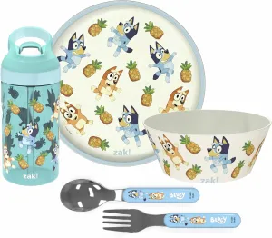 Zak Designs 5-Piece Dinnerware Set, Bluey - Durable Plastic & Stainless Steel - Includes Water Bottle, 8-Inch Plate, 6-Inch Bowl, Fork & Spoon - Suitable for Kids Ages 3 