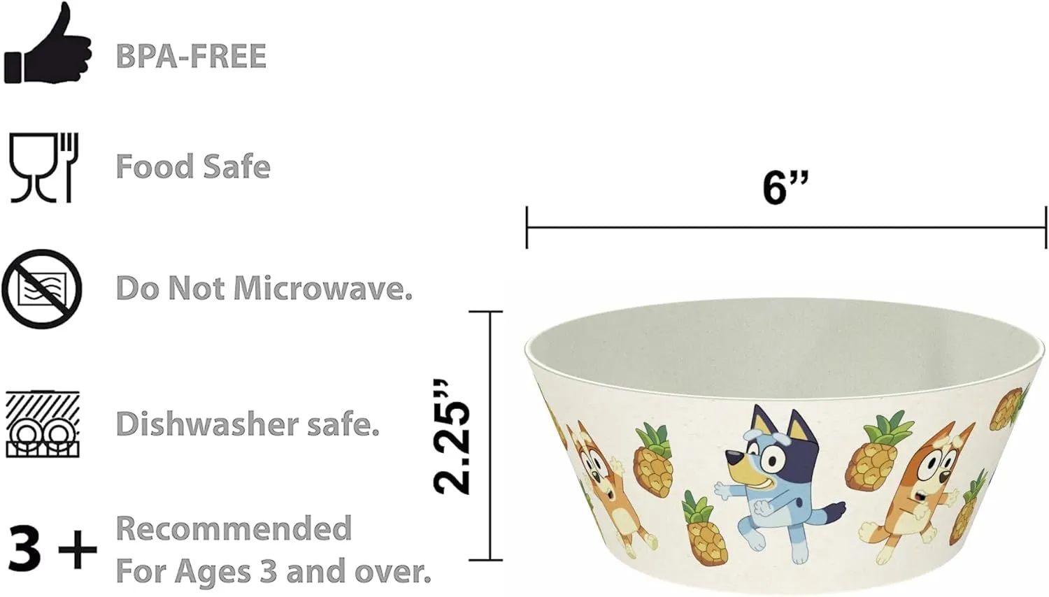 Zak Designs 5-Piece Dinnerware Set, Bluey - Durable Plastic & Stainless Steel - Includes Water Bottle, 8-Inch Plate, 6-Inch Bowl, Fork & Spoon - Suitable for Kids Ages 3 