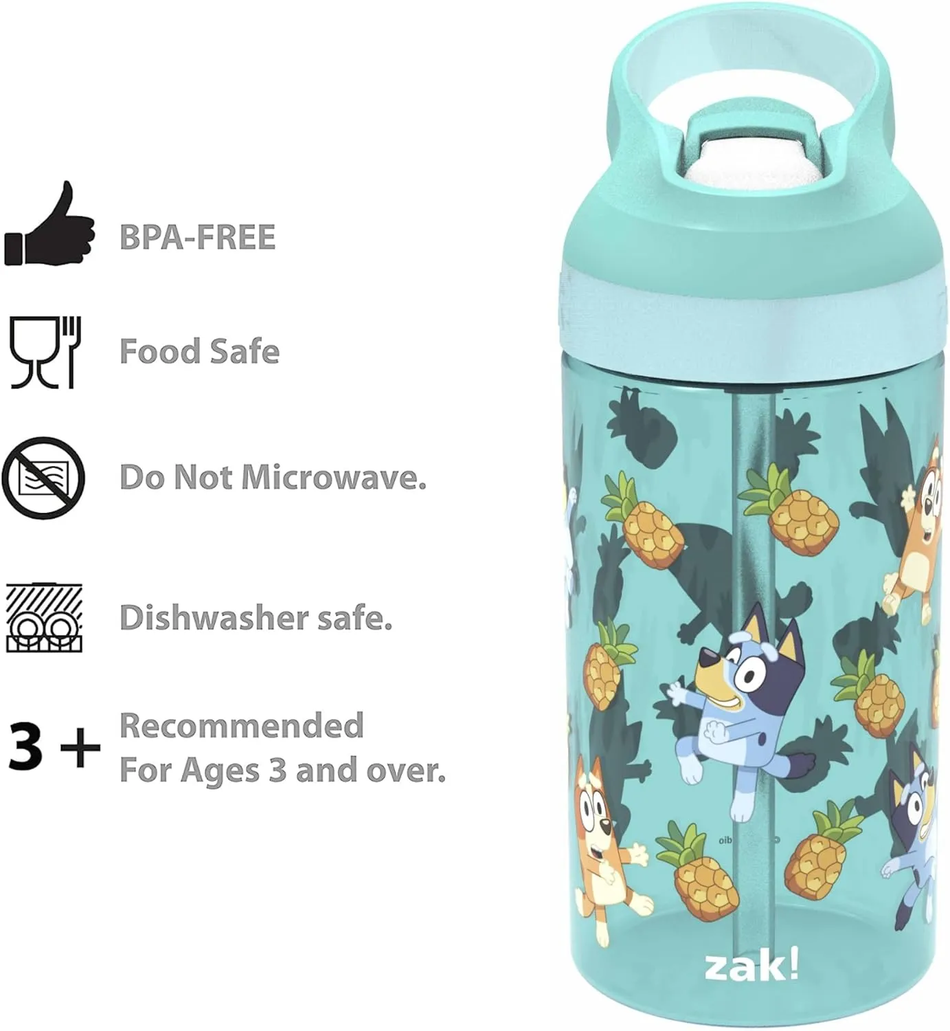 Zak Designs 5-Piece Dinnerware Set, Bluey - Durable Plastic & Stainless Steel - Includes Water Bottle, 8-Inch Plate, 6-Inch Bowl, Fork & Spoon - Suitable for Kids Ages 3 