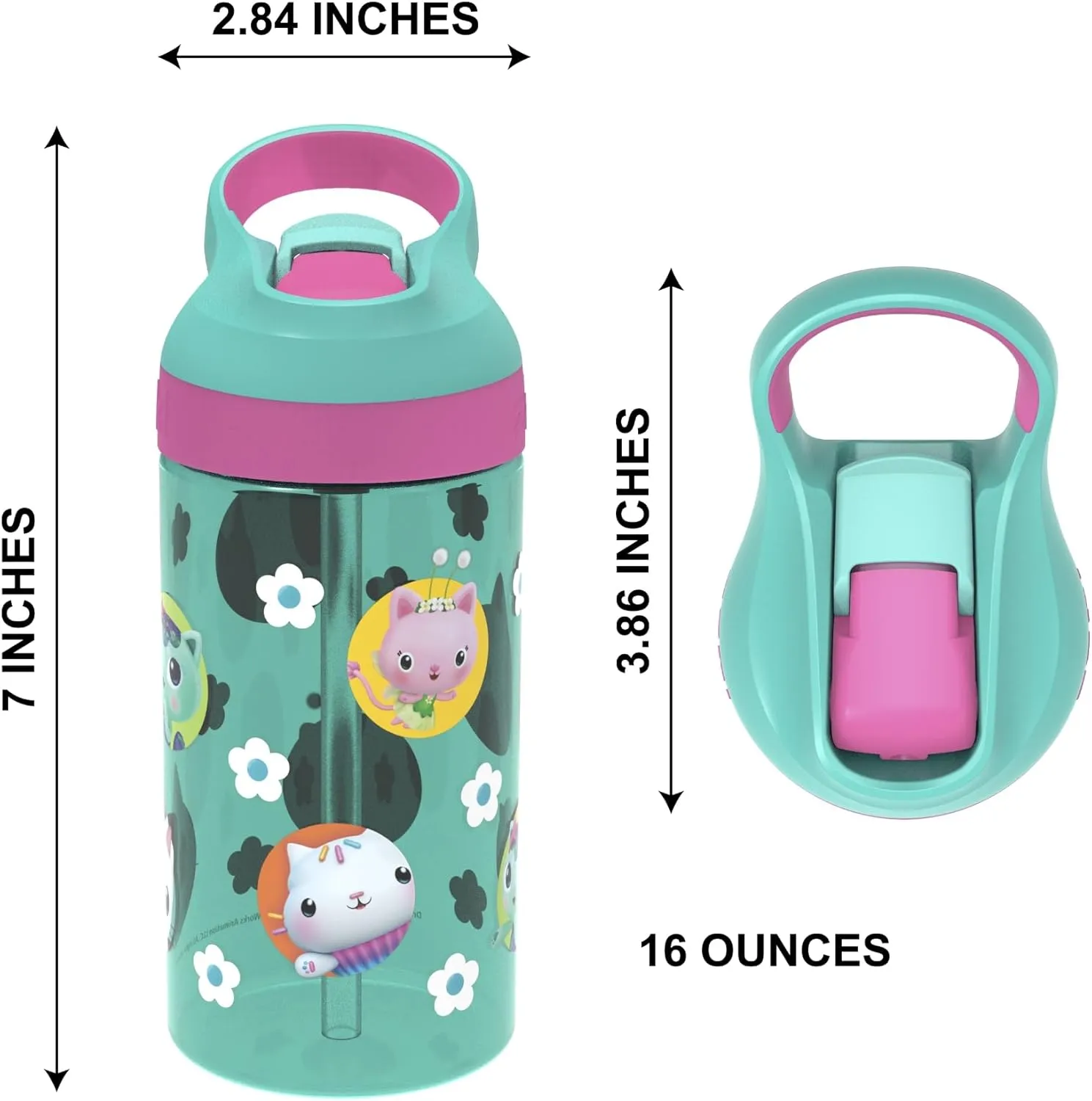 Zak Designs 5-Piece Dinnerware Set, Gabby’s Dollhouse - Durable Plastic & Stainless Steel - Includes Water Bottle, 8-Inch Plate, 6-Inch Bowl, Fork & Spoon - Suitable for Kids Ages 3 