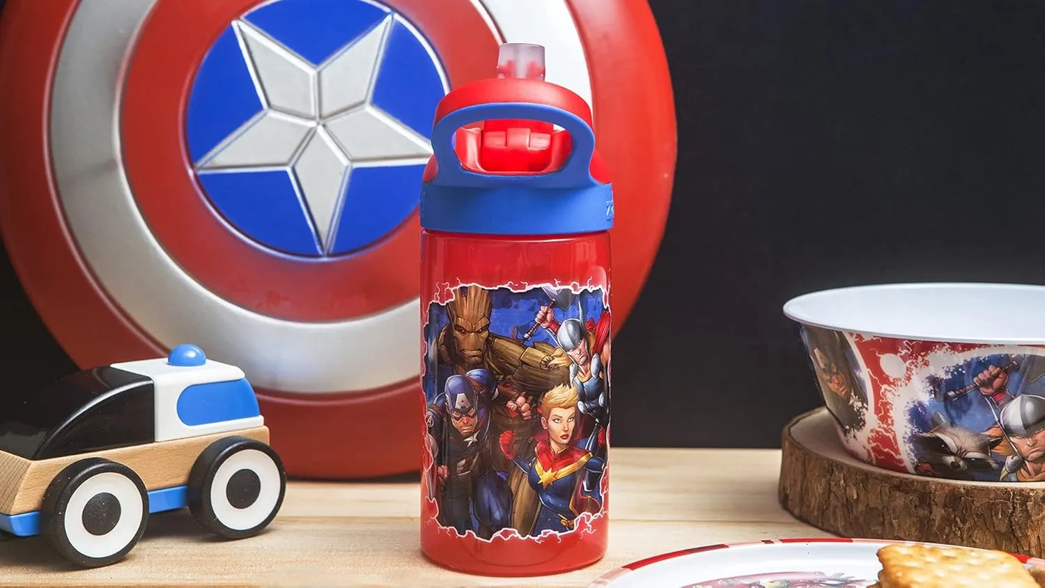 Zak Designs 5-Piece Dinnerware Set, Marvel Universe - Durable Plastic & Stainless Steel - Includes Water Bottle, 8-Inch Plate, 6-Inch Bowl, Fork & Spoon - Suitable for Kids Ages 3 