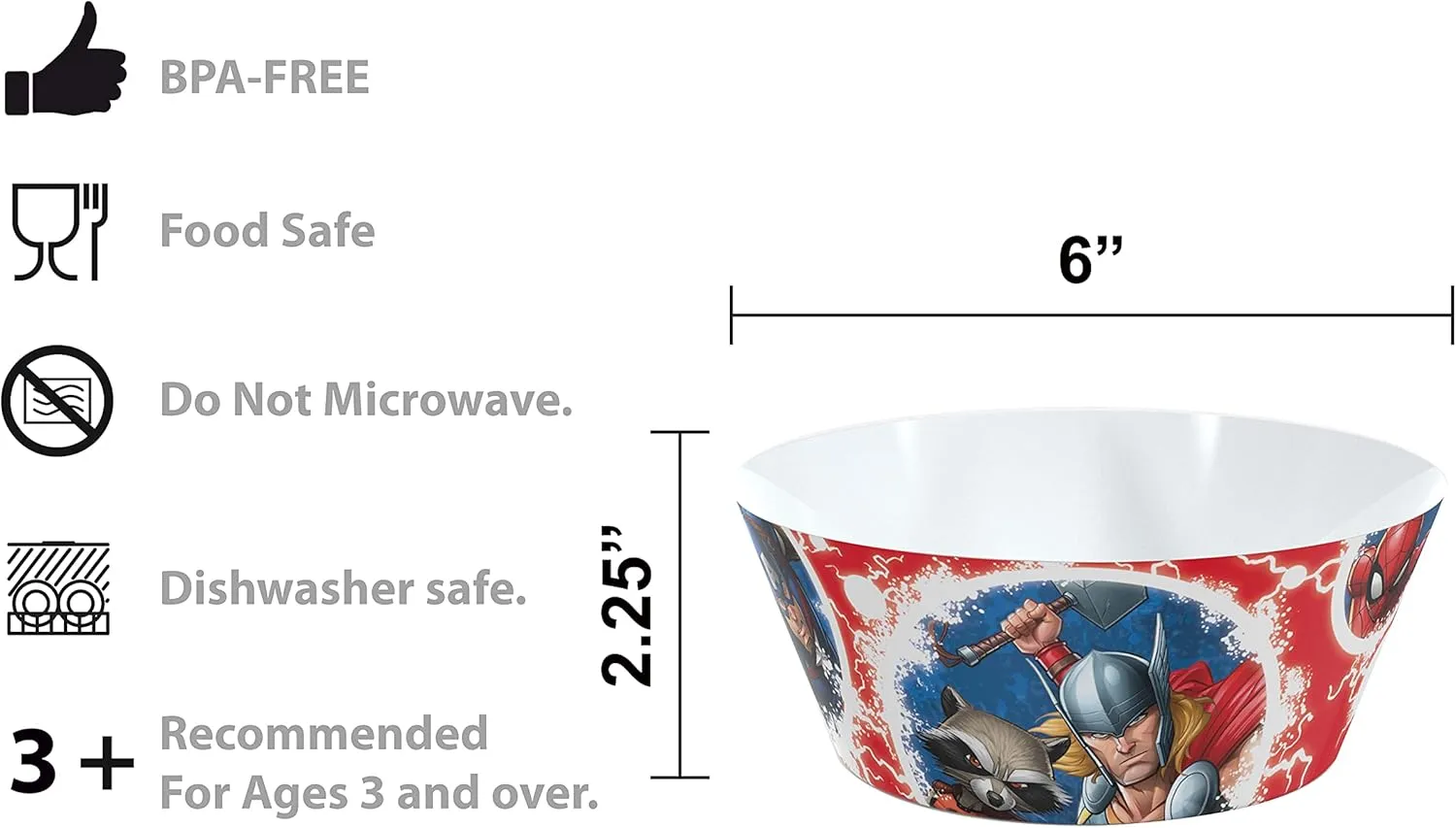 Zak Designs 5-Piece Dinnerware Set, Marvel Universe - Durable Plastic & Stainless Steel - Includes Water Bottle, 8-Inch Plate, 6-Inch Bowl, Fork & Spoon - Suitable for Kids Ages 3 