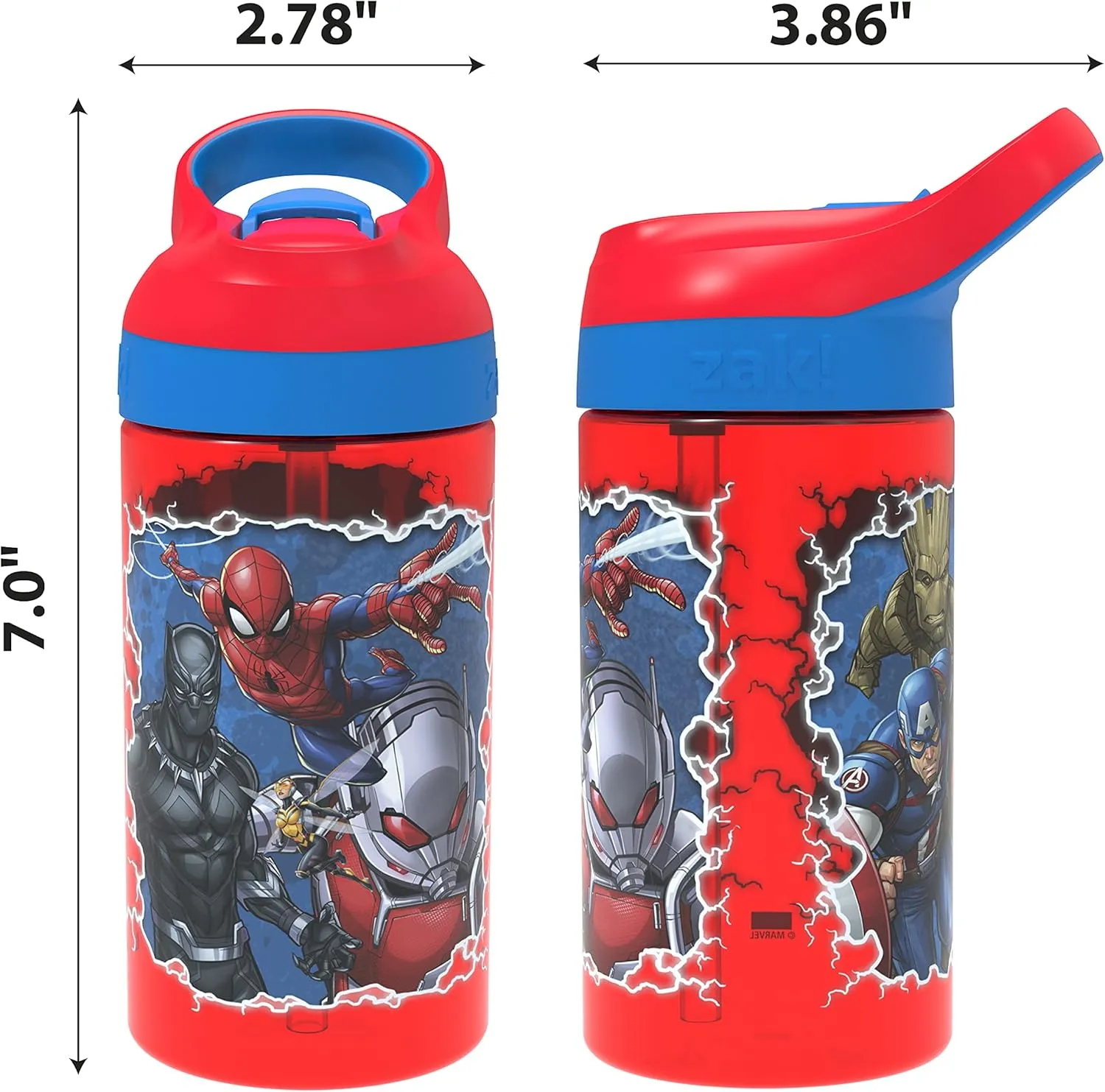Zak Designs 5-Piece Dinnerware Set, Marvel Universe - Durable Plastic & Stainless Steel - Includes Water Bottle, 8-Inch Plate, 6-Inch Bowl, Fork & Spoon - Suitable for Kids Ages 3 