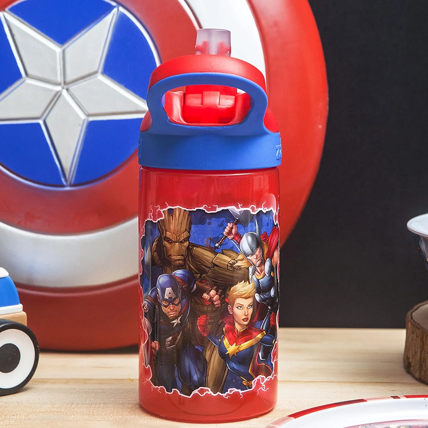 Zak Designs 5-Piece Dinnerware Set, Marvel Universe - Durable Plastic & Stainless Steel - Includes Water Bottle, 8-Inch Plate, 6-Inch Bowl, Fork & Spoon - Suitable for Kids Ages 3 