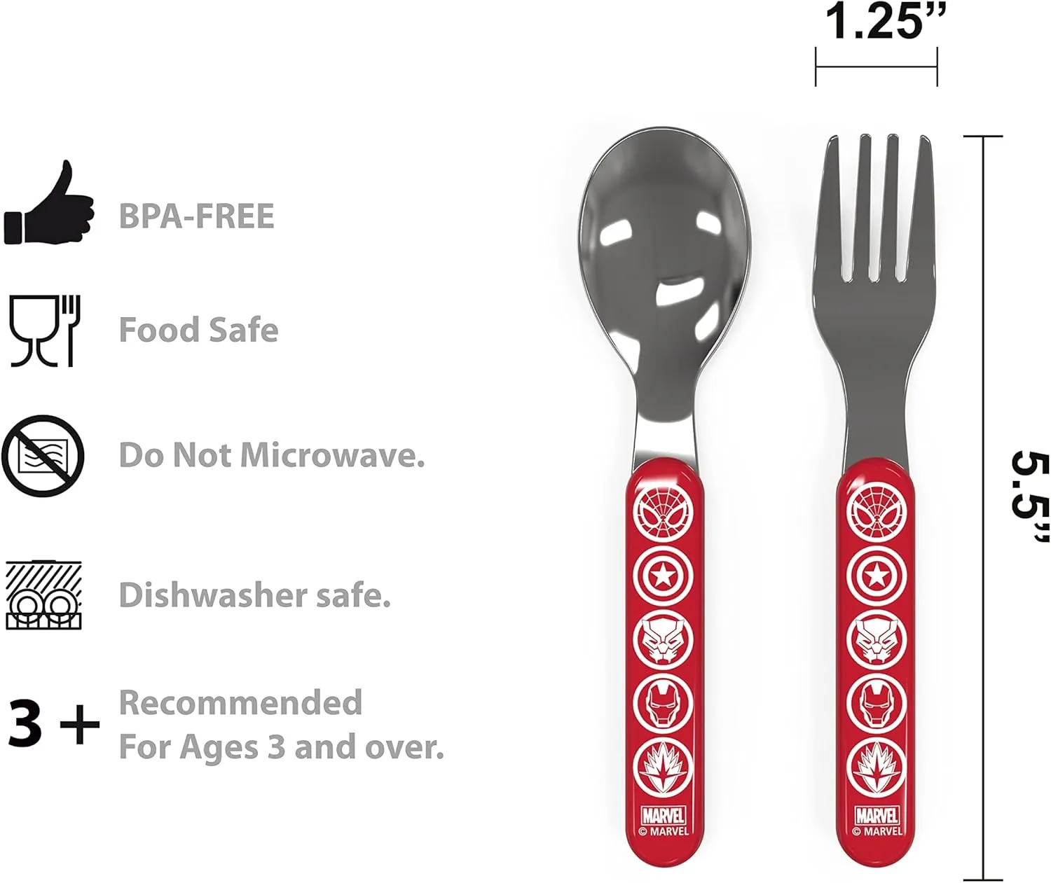 Zak Designs 5-Piece Dinnerware Set, Marvel Universe - Durable Plastic & Stainless Steel - Includes Water Bottle, 8-Inch Plate, 6-Inch Bowl, Fork & Spoon - Suitable for Kids Ages 3 