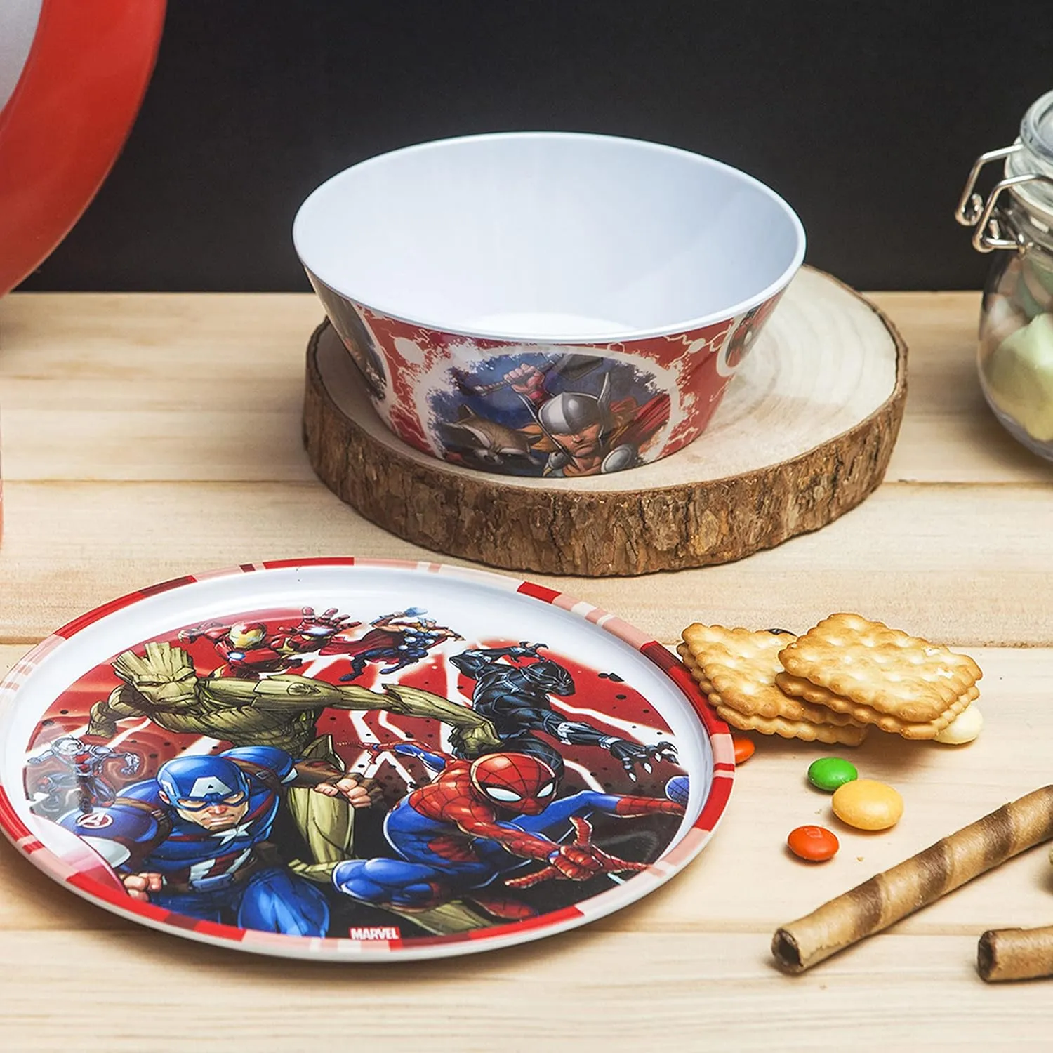 Zak Designs 5-Piece Dinnerware Set, Marvel Universe - Durable Plastic & Stainless Steel - Includes Water Bottle, 8-Inch Plate, 6-Inch Bowl, Fork & Spoon - Suitable for Kids Ages 3 