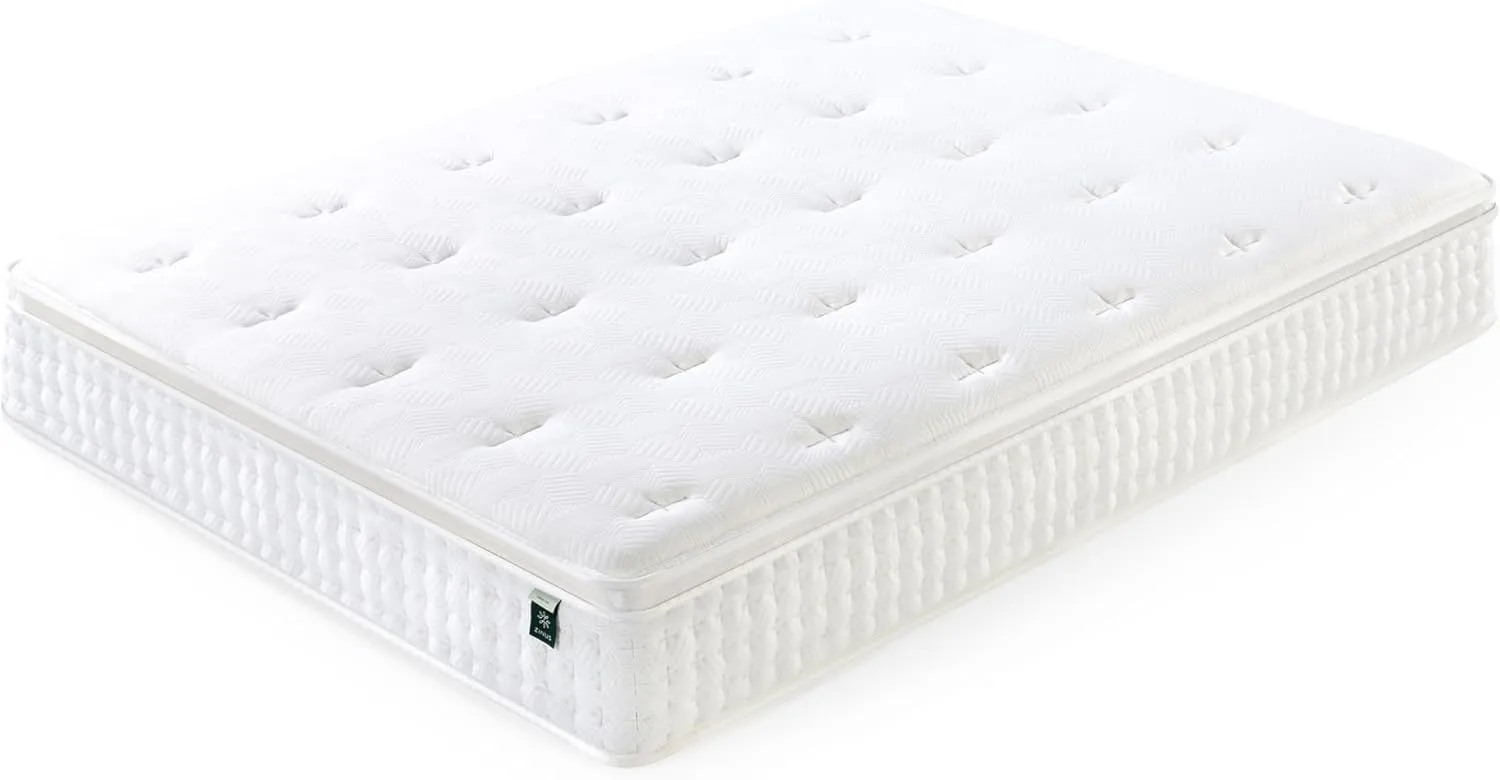 ZINUS 12 Inch Euro Top Pocket Spring Hybrid Mattress, King, Pressure Relief, Pocket Innersprings for Motion Isolation, Mattress in A Box
