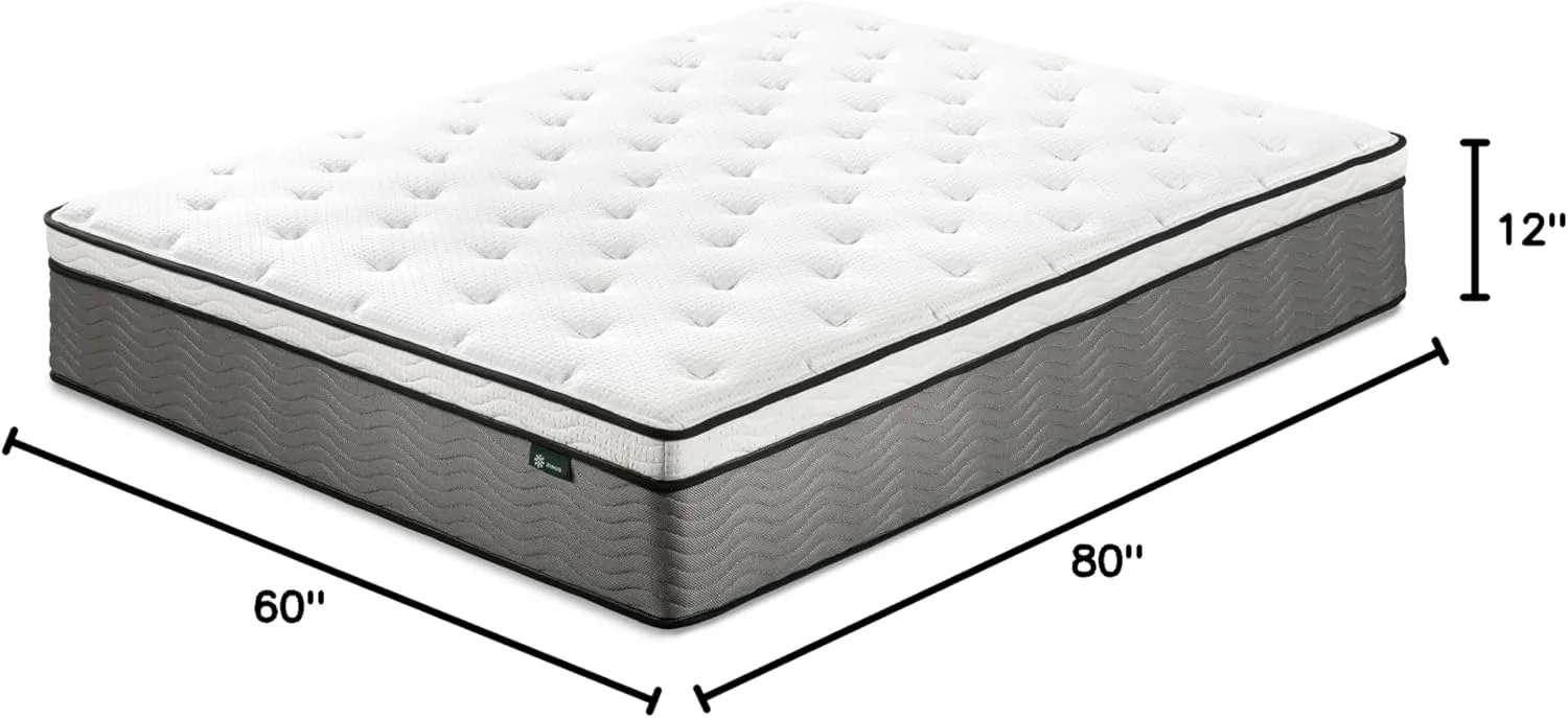 ZINUS 12 Inch True Support Hybrid Mattress [New Version], Queen, Fiberglass Free, Medium Feel, Motion Isolation, Certified Safe Foams & Fabric, Mattress in A Box